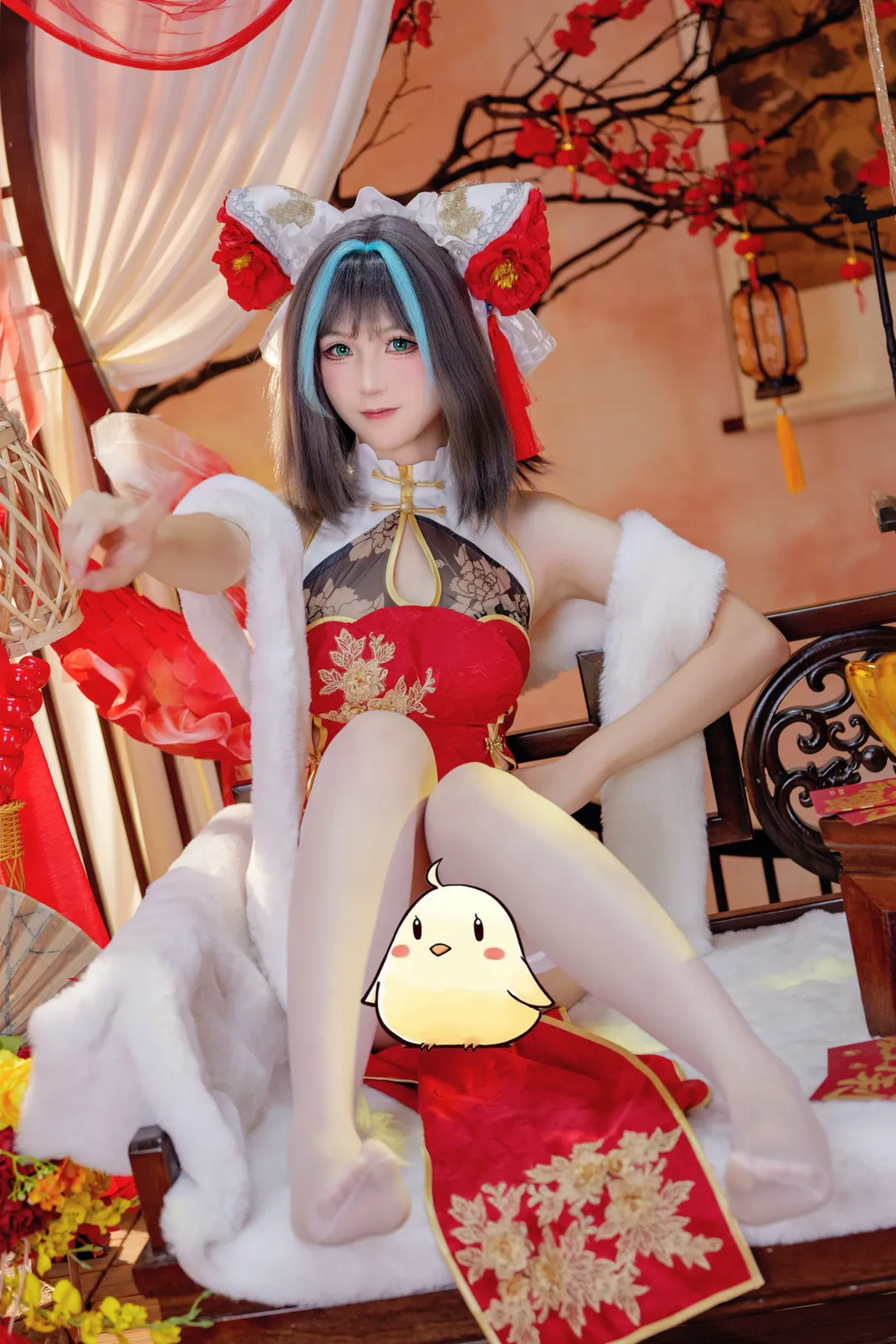 【柴郡cos】碧藍航線新春旗袍，白絲與紅妝的國風魅力