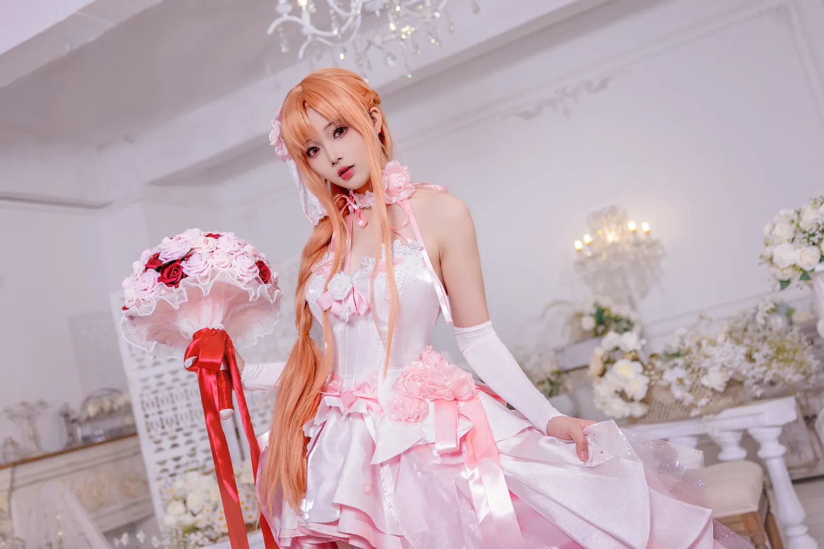 【亚丝娜cos】刀剑神域花嫁正片预告，粉色白丝的优雅瞬间 - 第 2 张