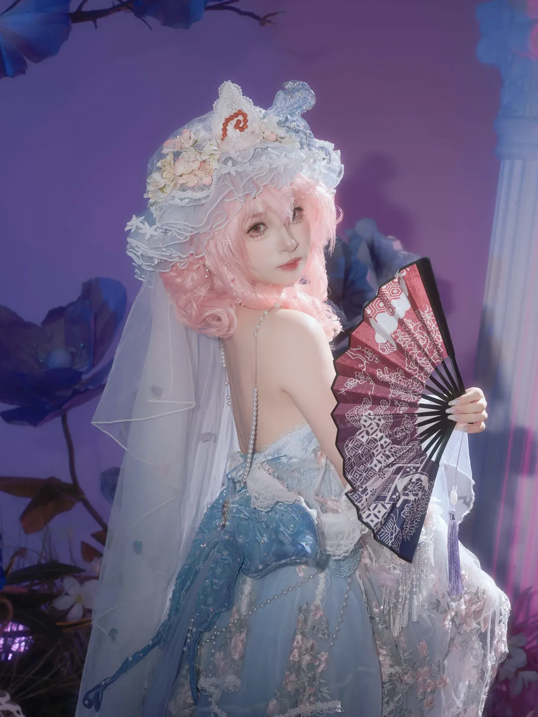 【西行寺幽幽子cos】粉發與藍裙的神秘夢幻 - 第 1 張