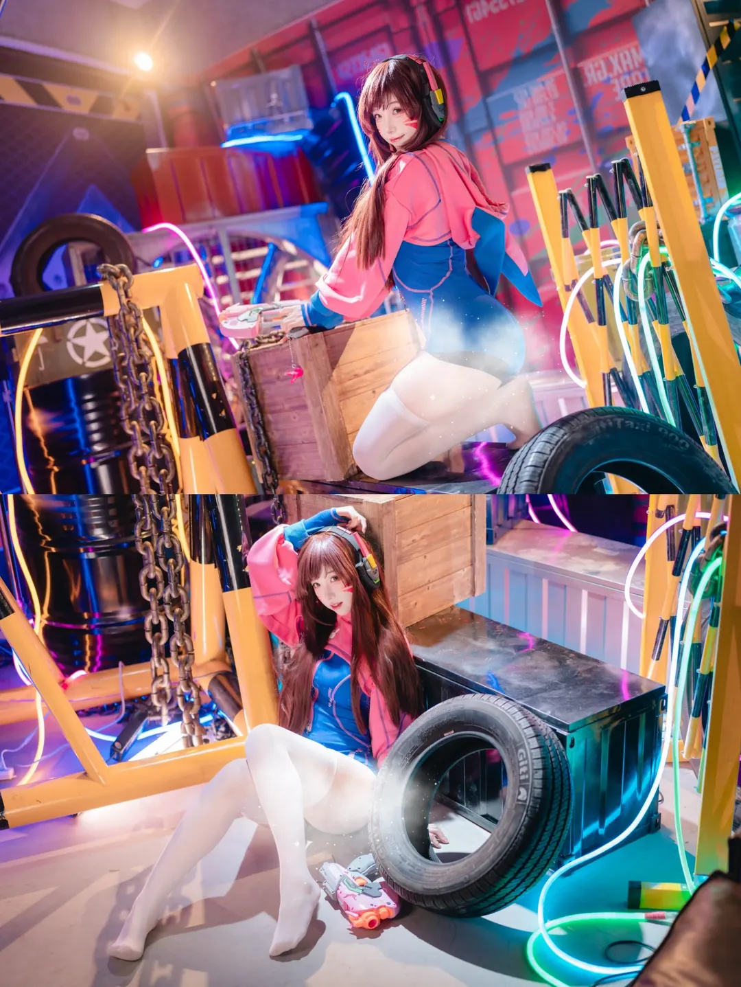 D.Va cos 守望先锋 霓虹工业风白丝穿搭 - 第 3 张