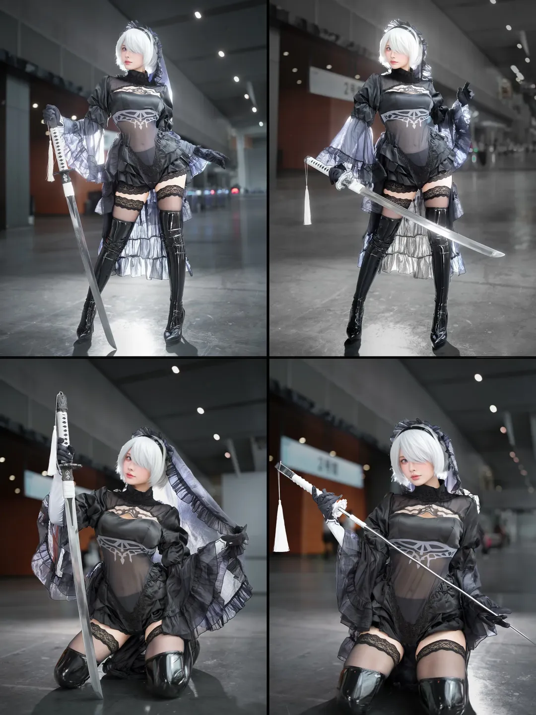 【2Bcos】花嫁造型漫展返图，黑纱与漆皮长靴的硬核碰撞 - 第 1 张