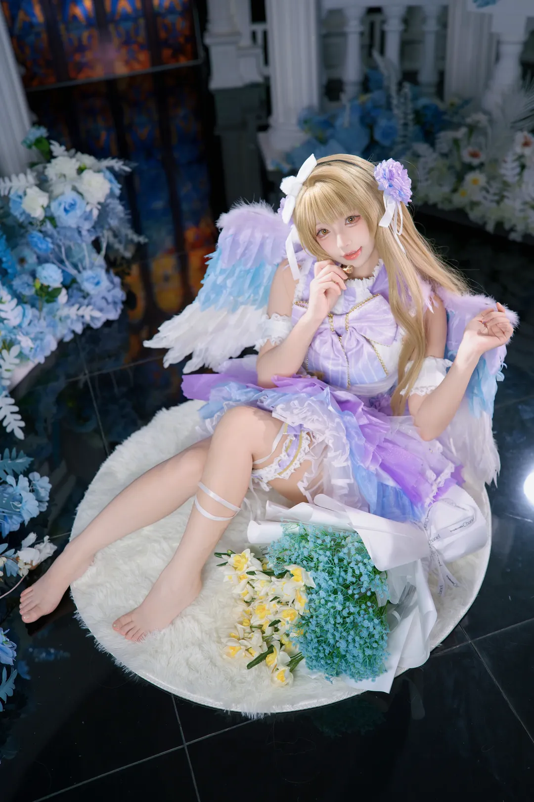 南小鸟cos Lovelive生贺 紫白渐变羽毛裙拍摄记录 - 第 1 张