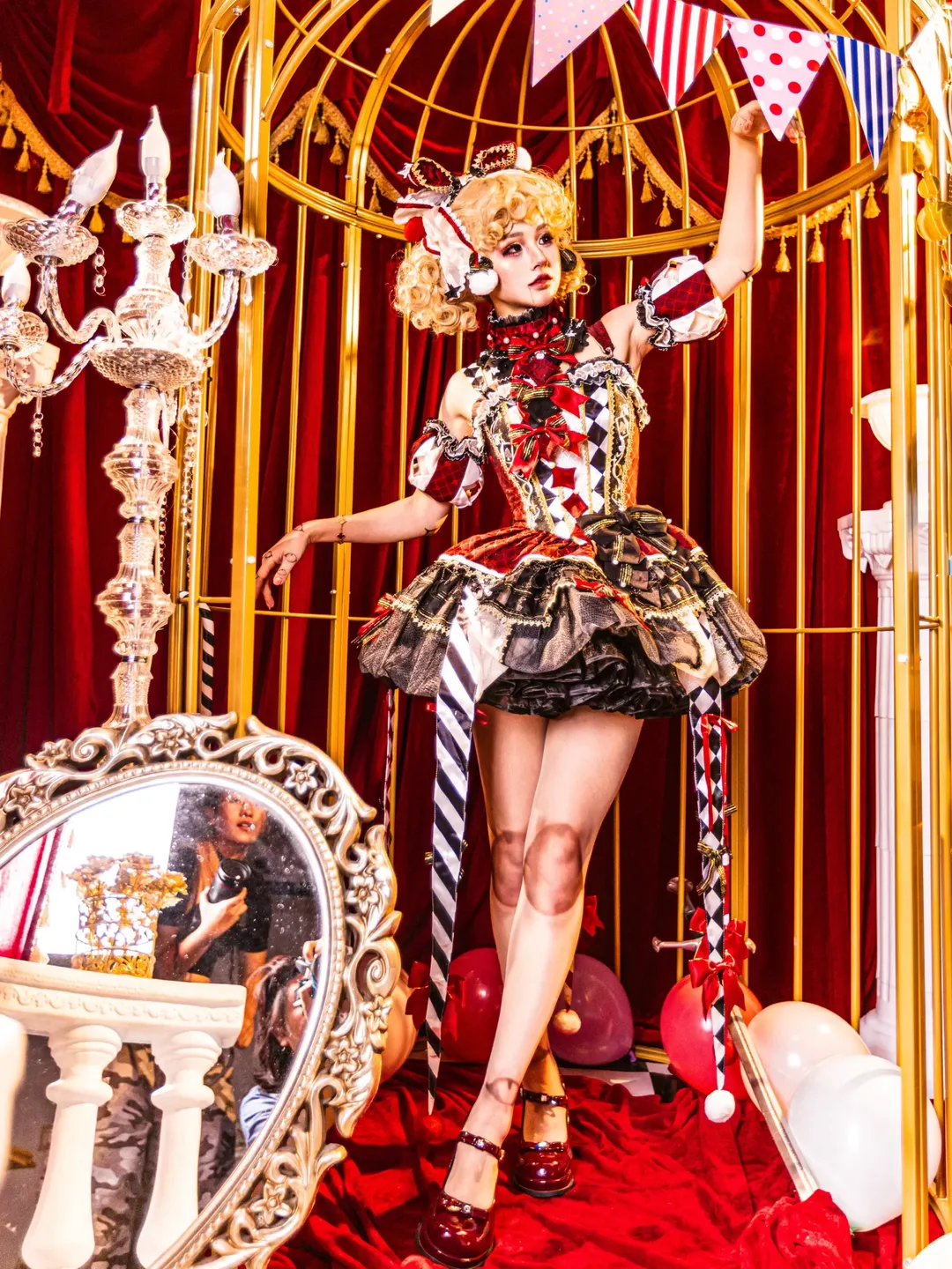 红黑棋盘格马戏团Lolita，笼中的怪诞人偶写真 - 第 4 张