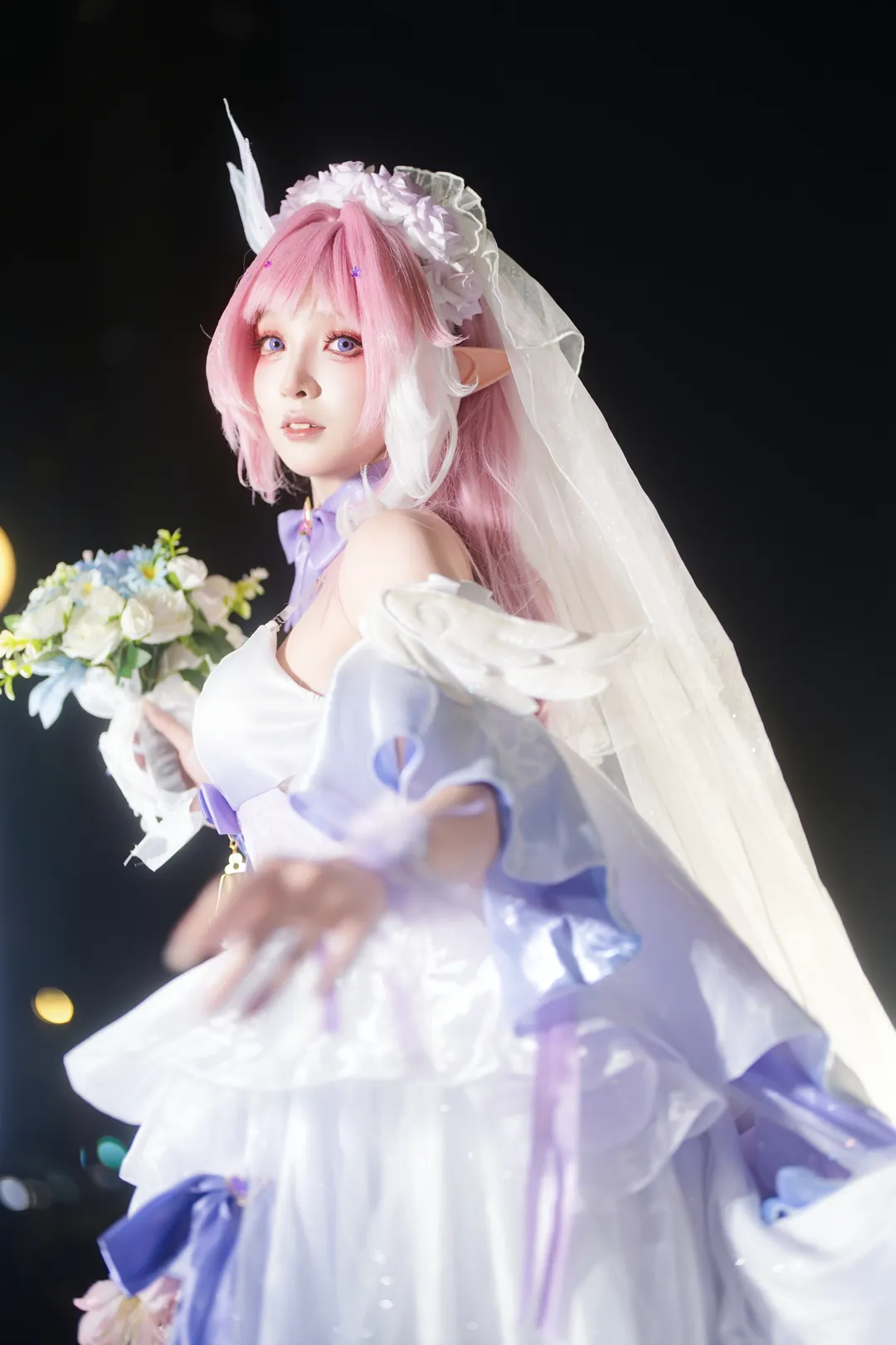 【爱莉希雅cos】花嫁造型夜拍，重点在裙摆和细节 - 第 1 张
