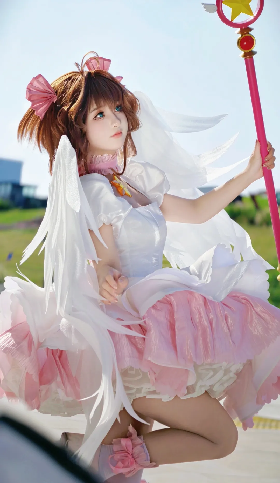 【木之本樱cos】魔卡少女樱粉白战斗服阳光下场照心得 - 第 1 张