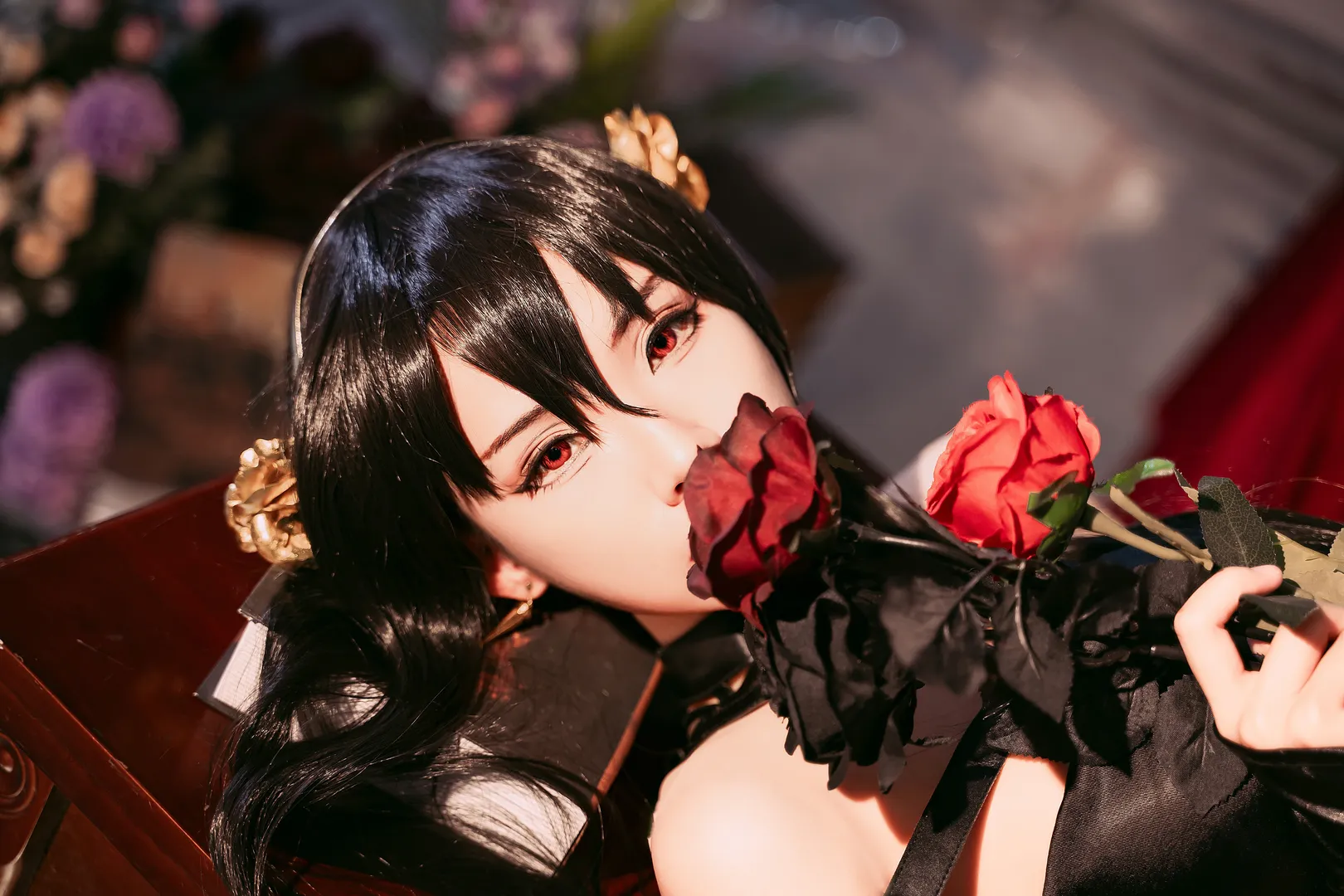 【約爾cos】黑裙紅玫瑰與紅瞳的細節呈現 - 第 1 張