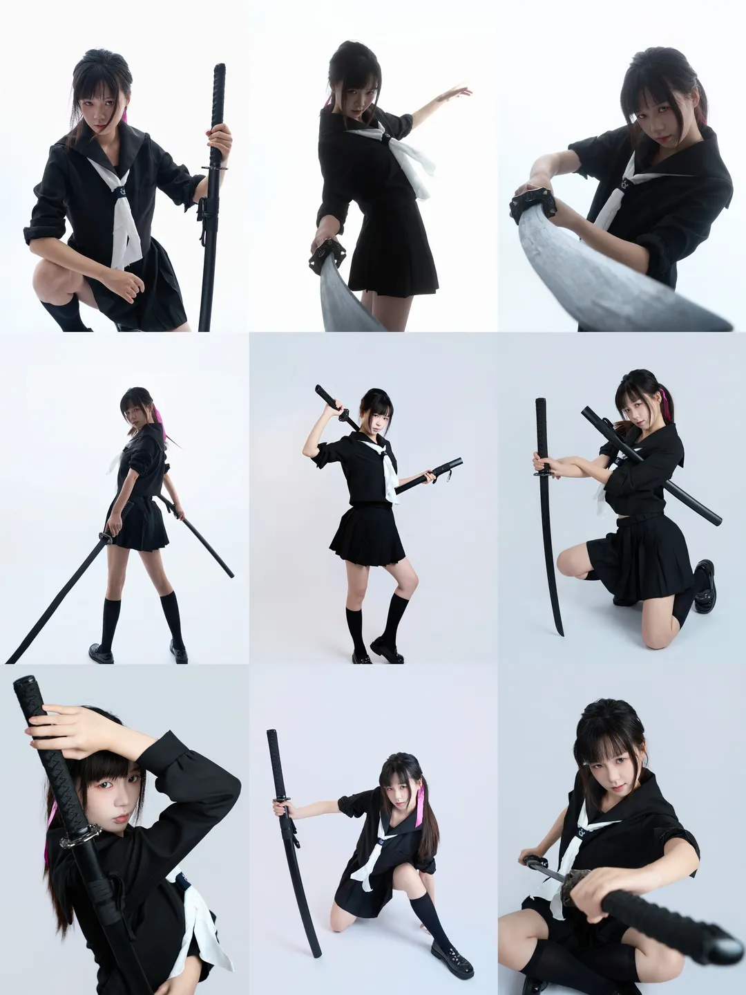 黑水手服剑道少女 速写姿势参考 - 第 1 张