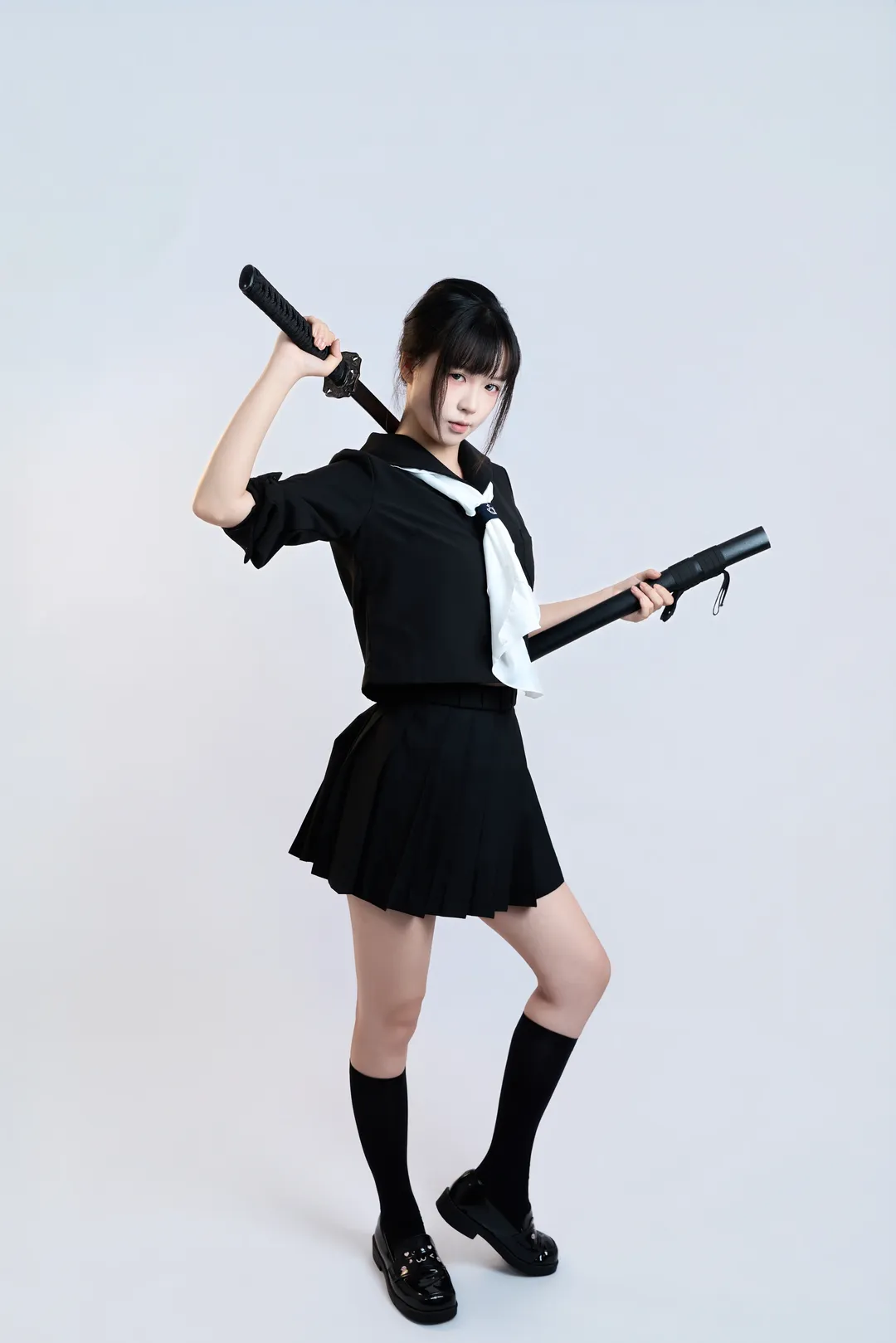 黑水手服剑道少女 速写姿势参考 - 第 6 张
