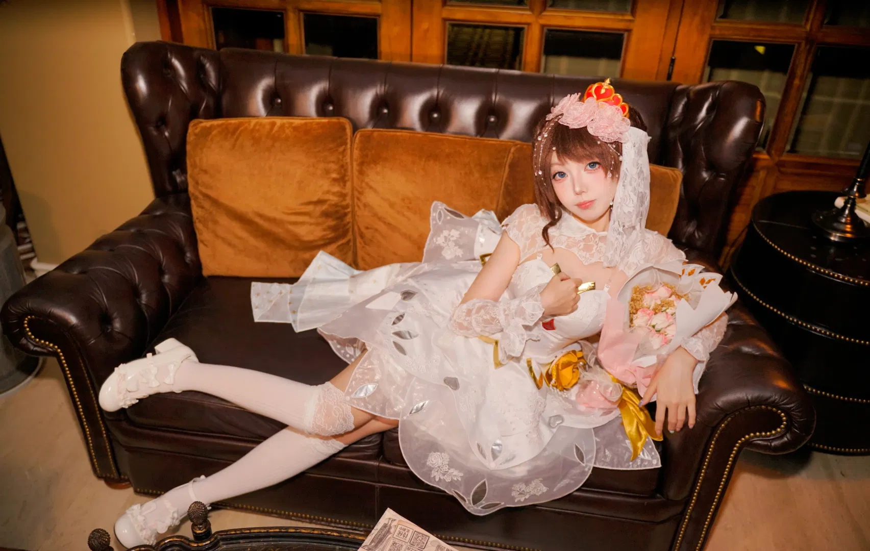 王者荣耀小乔纯白花嫁cos 复古内景里的浪漫记录 - 第 1 张
