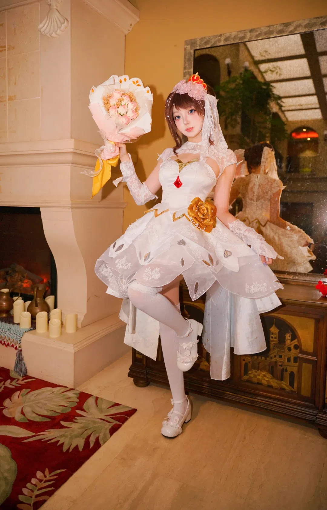 王者荣耀小乔纯白花嫁cos 复古内景里的浪漫记录 - 第 5 张