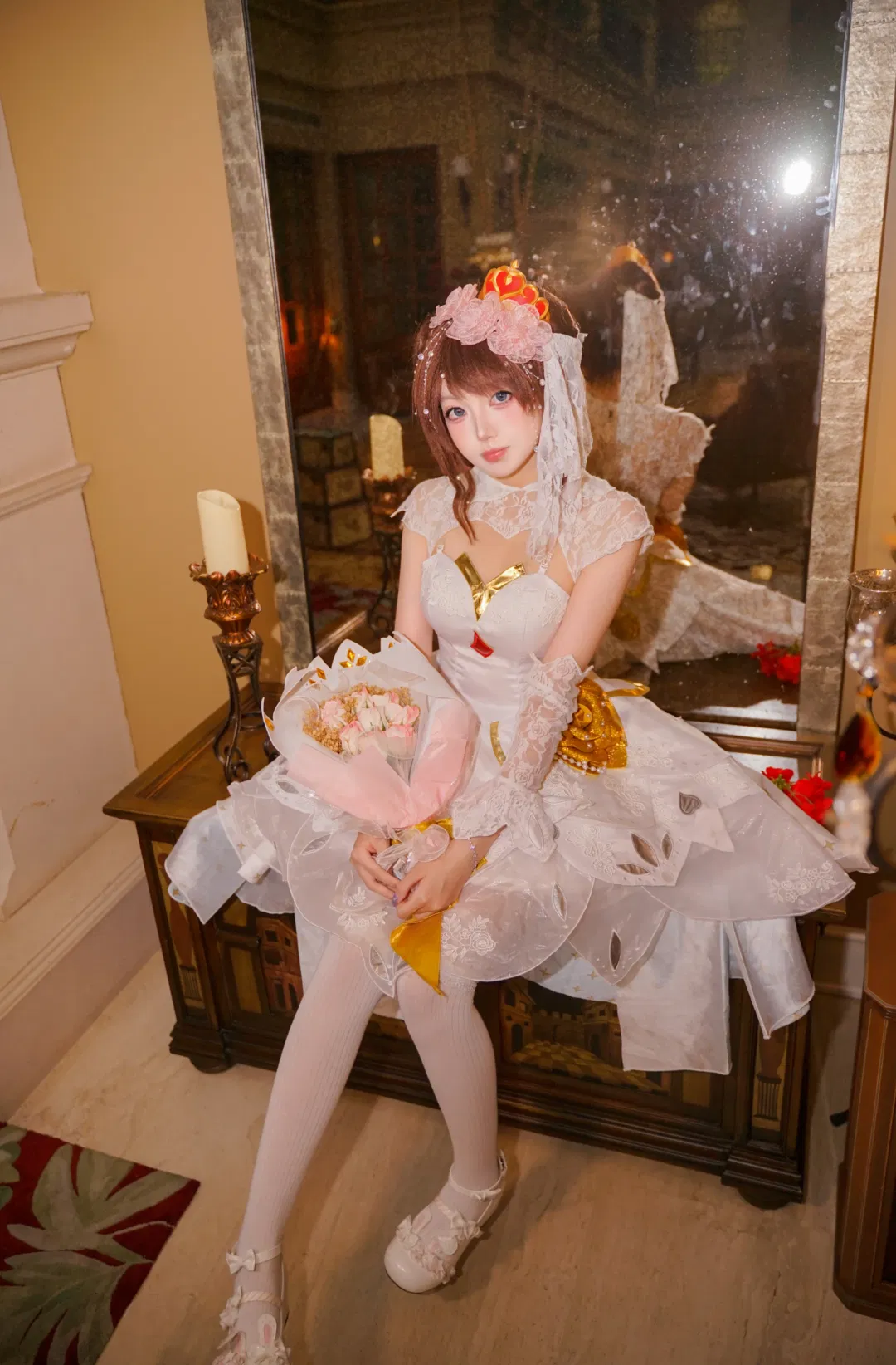 王者荣耀小乔纯白花嫁cos 复古内景里的浪漫记录 - 第 6 张