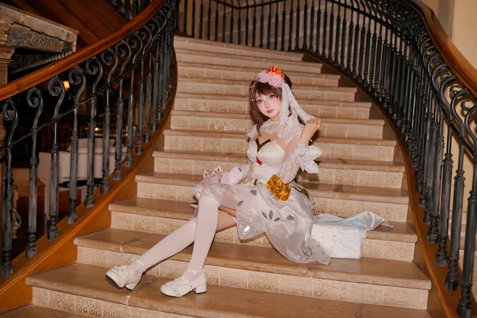 王者荣耀小乔纯白花嫁cos 复古内景里的浪漫记录 - 第 8 张