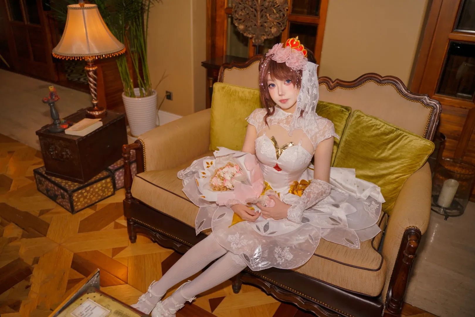王者荣耀小乔纯白花嫁cos 复古内景里的浪漫记录 - 第 9 张