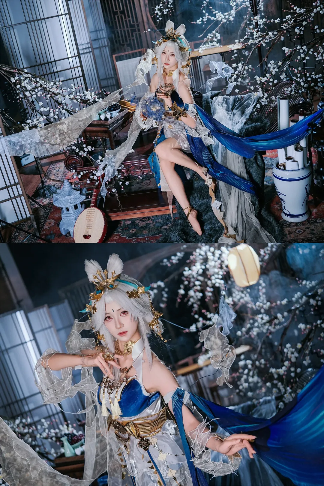 【嫦娥cos】王者荣耀落星盏，蓝白轻纱如梦似幻 - 第 1 张
