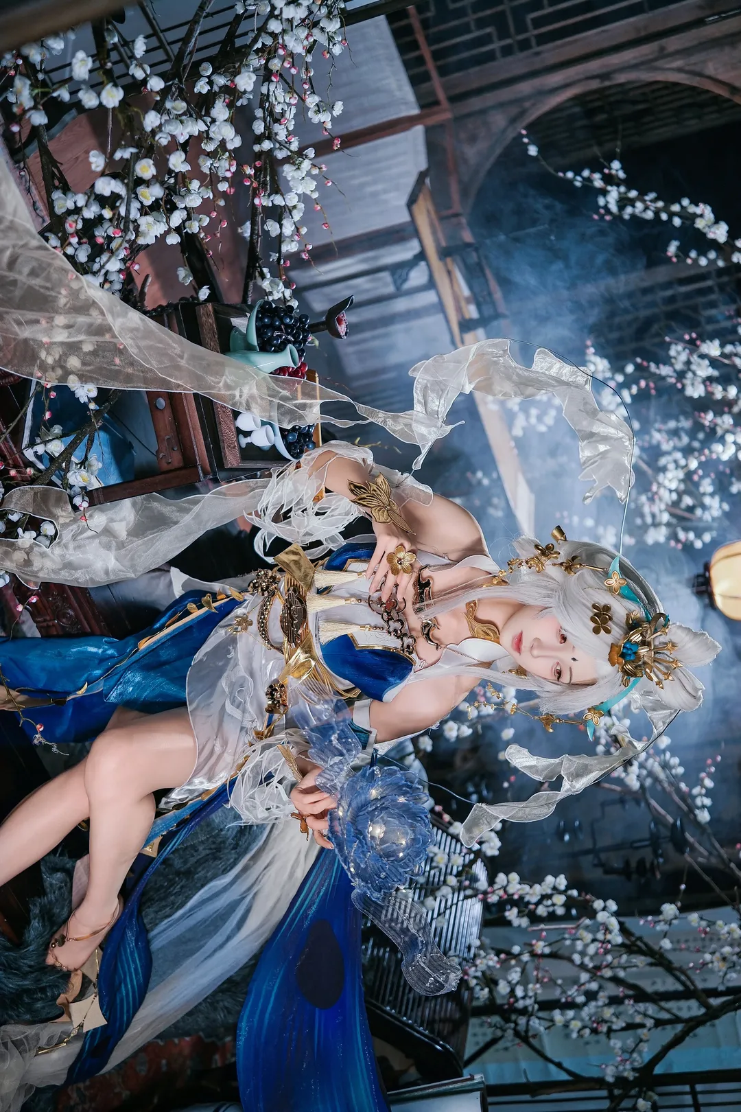 【嫦娥cos】王者荣耀落星盏，蓝白轻纱如梦似幻 - 第 4 张