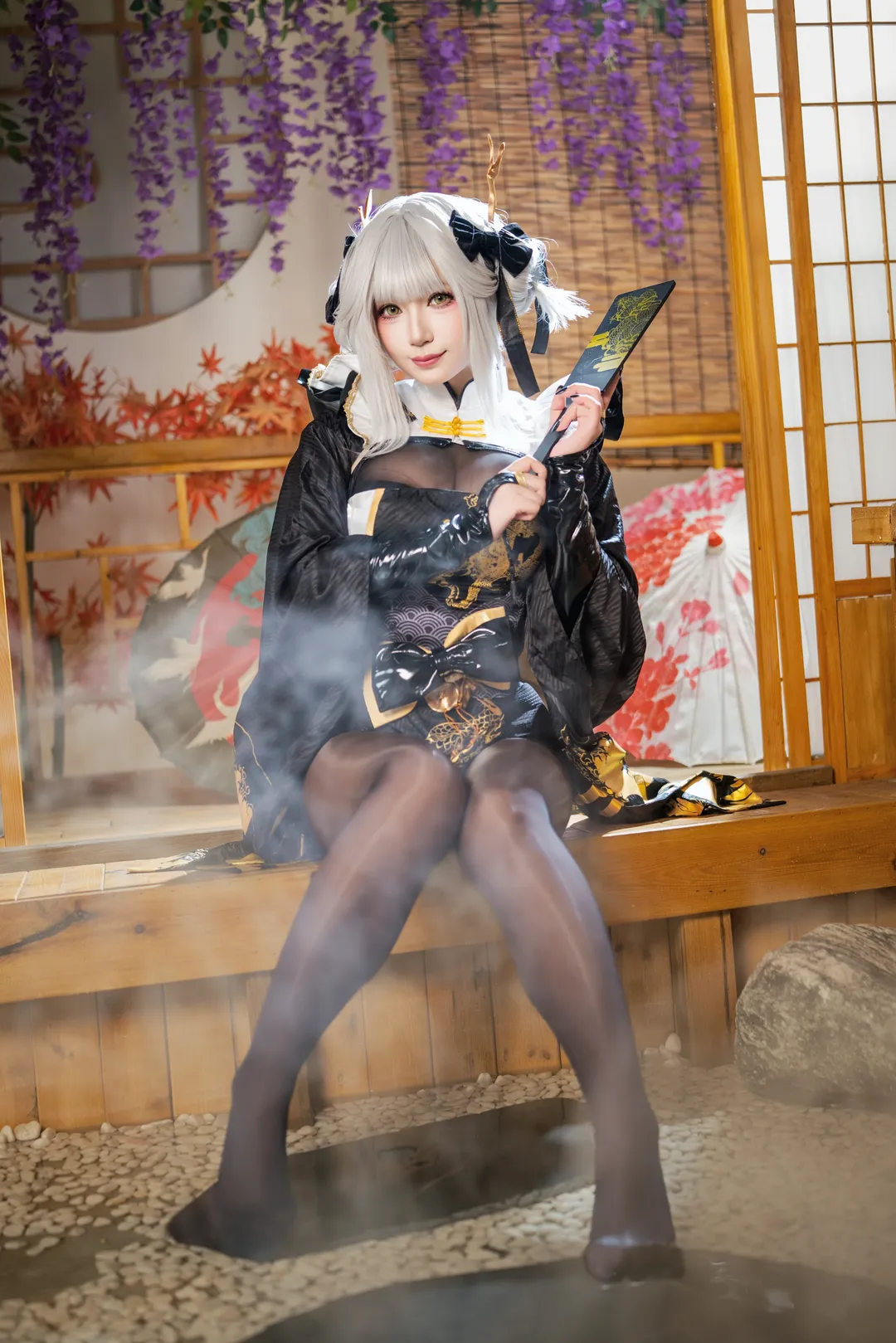 【白兔布兰儿cos】Nikke 胜利女神 - 在庭院中展现黑金的和风美学 - 第 5 张