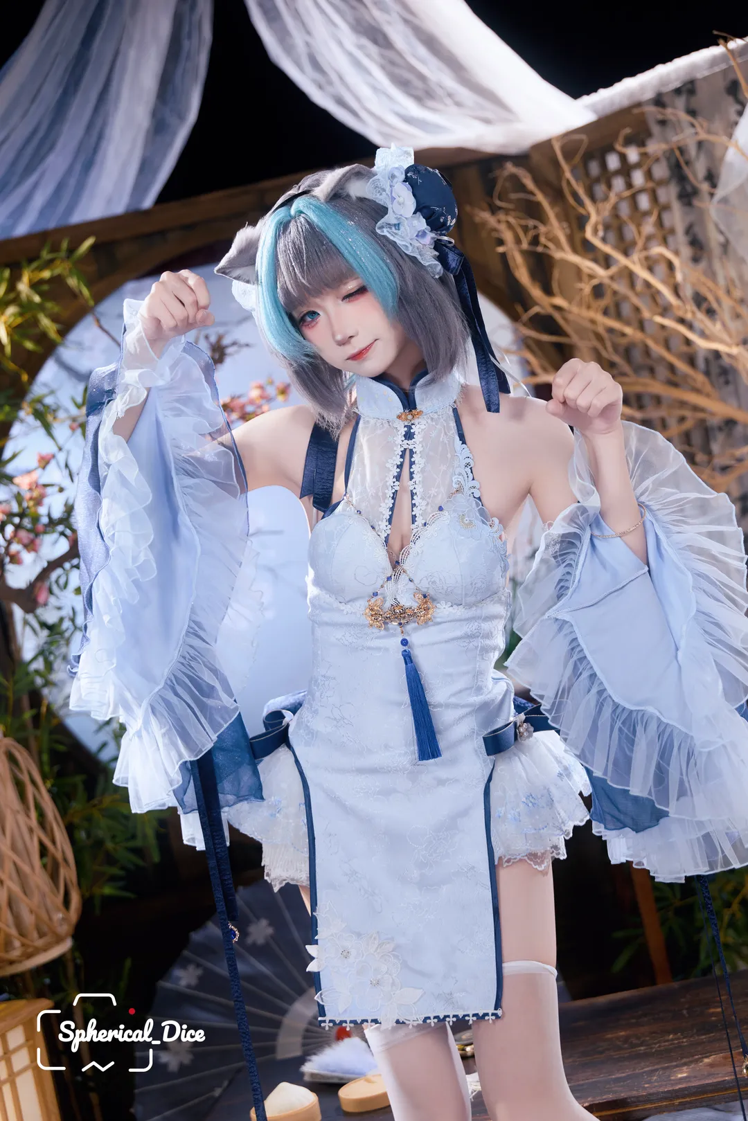 【柴郡cos】蓝白旗袍与铃铛，东煌淑女的优雅体验 - 第 2 张