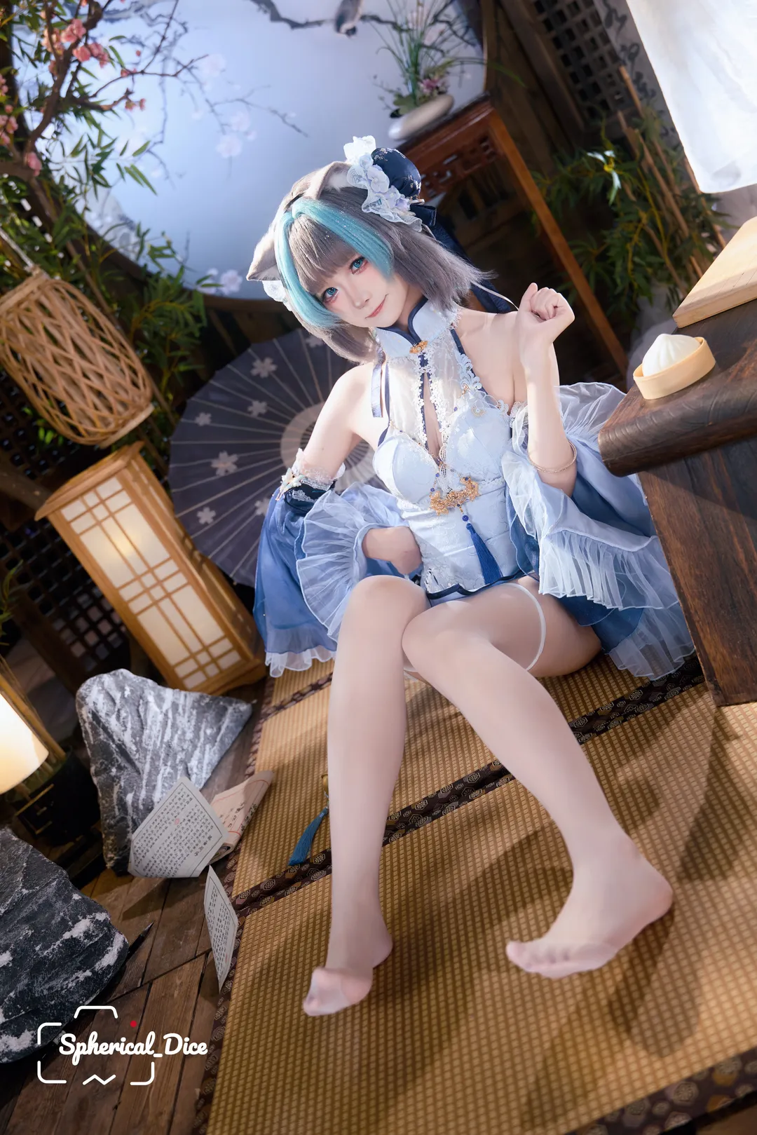 【柴郡cos】蓝白旗袍与铃铛，东煌淑女的优雅体验 - 第 3 张
