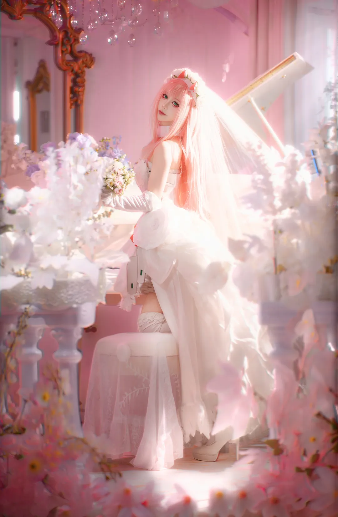 【02cos】国家队花嫁造型，粉色梦境里的婚纱尝试 - 第 1 张
