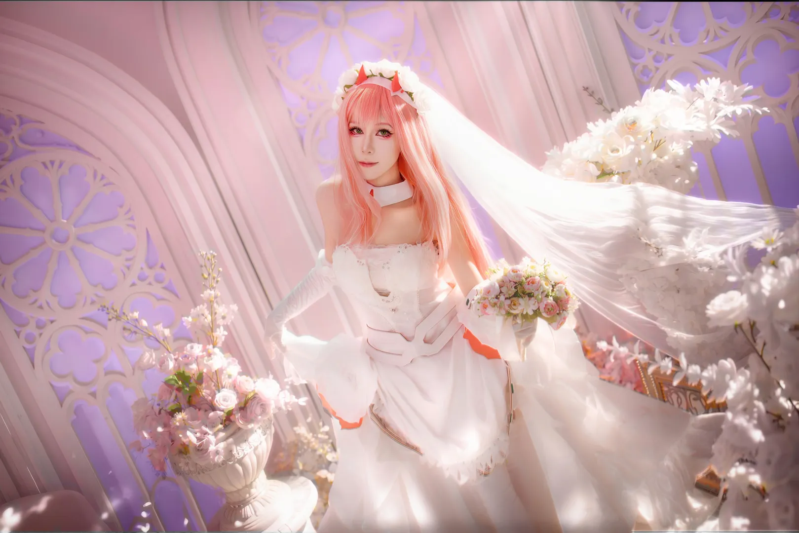 【02cos】国家队花嫁造型，粉色梦境里的婚纱尝试 - 第 5 张