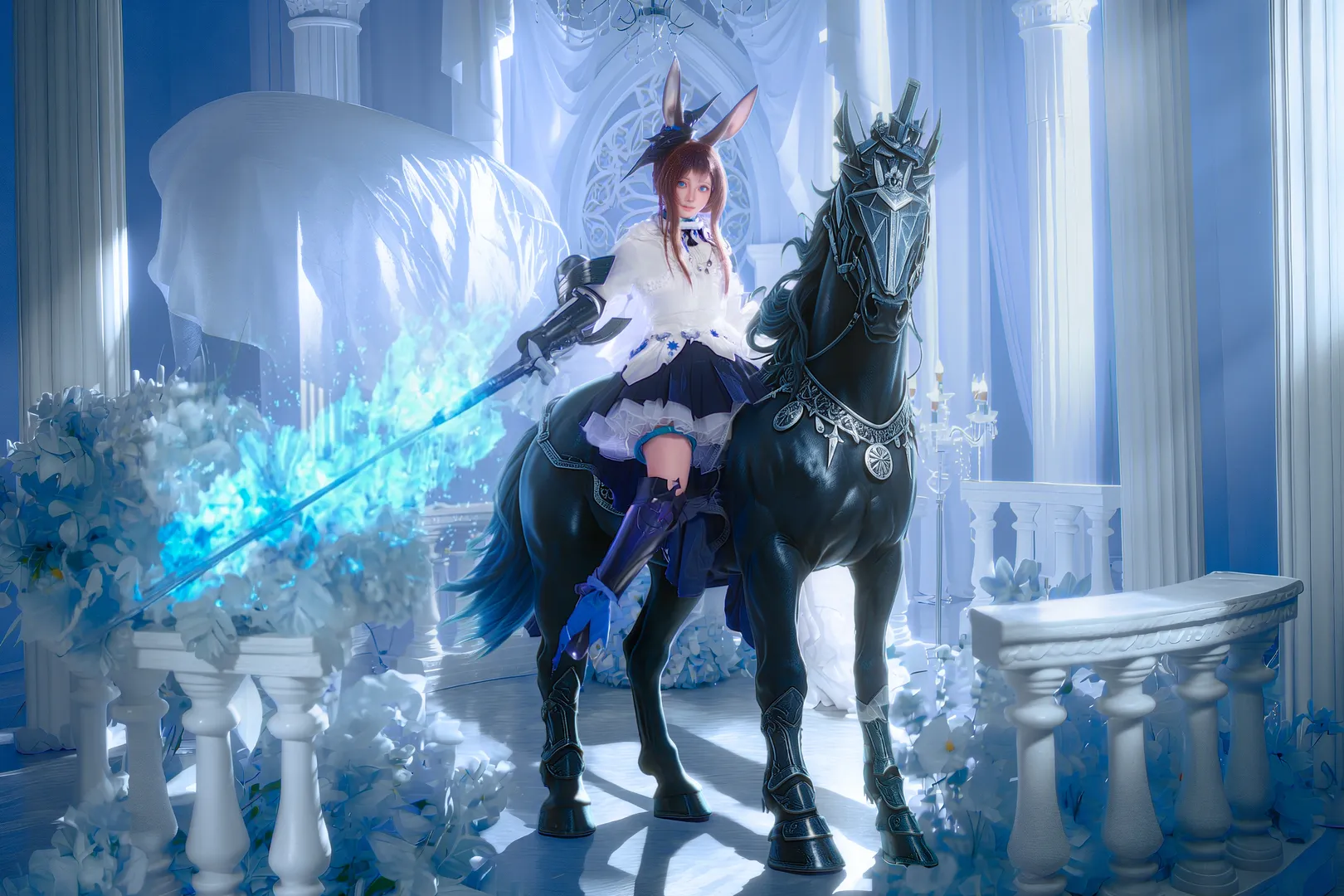【阿米娅cos】明日方舟兔耳少女化身黑马骑士，白色圣殿里的幽蓝魔法 - 第 3 张