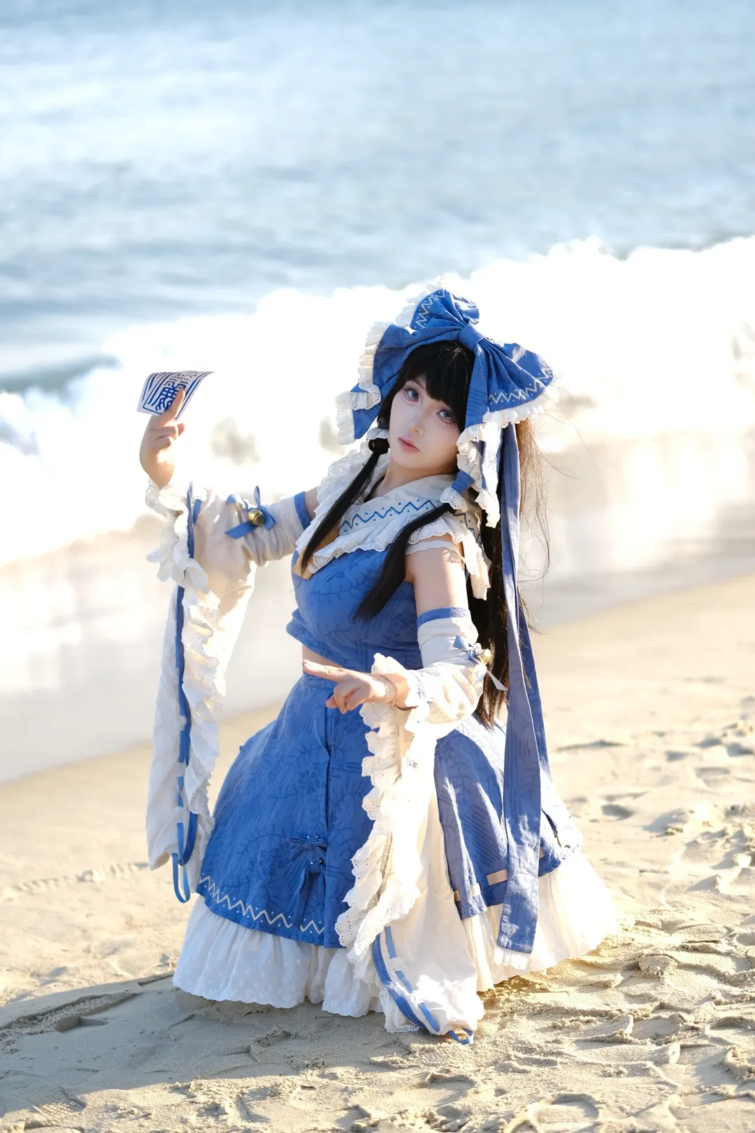 【博丽灵梦cos】东方Project青灵梦海边正片分享 - 第 1 张