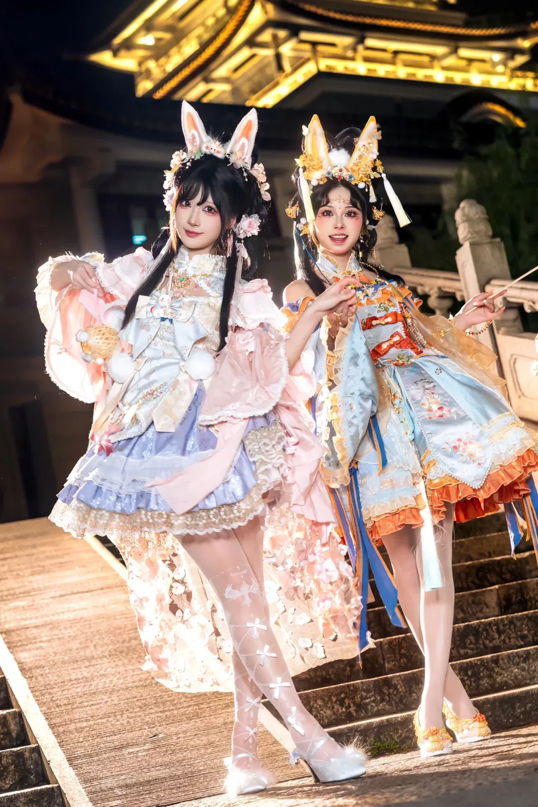 中秋玉兔主题双人写真，国风洛丽塔的夜景碰撞 - 第 2 张