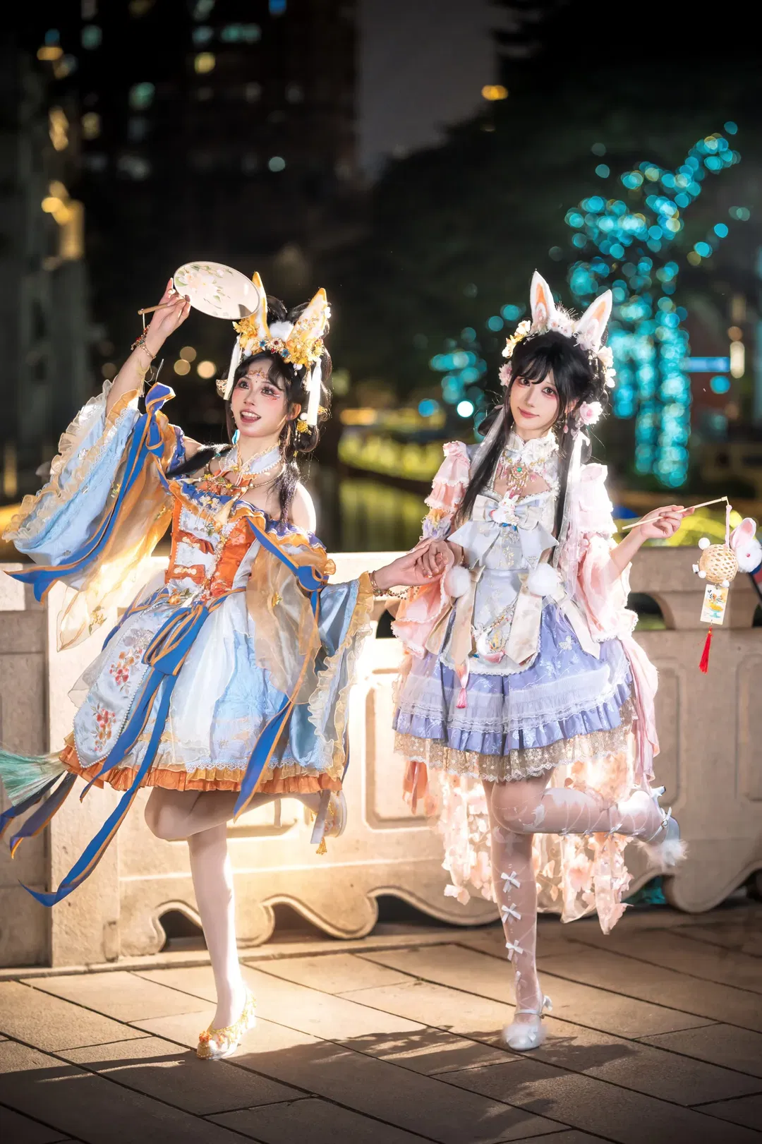 中秋玉兔主题双人写真，国风洛丽塔的夜景碰撞 - 第 5 张