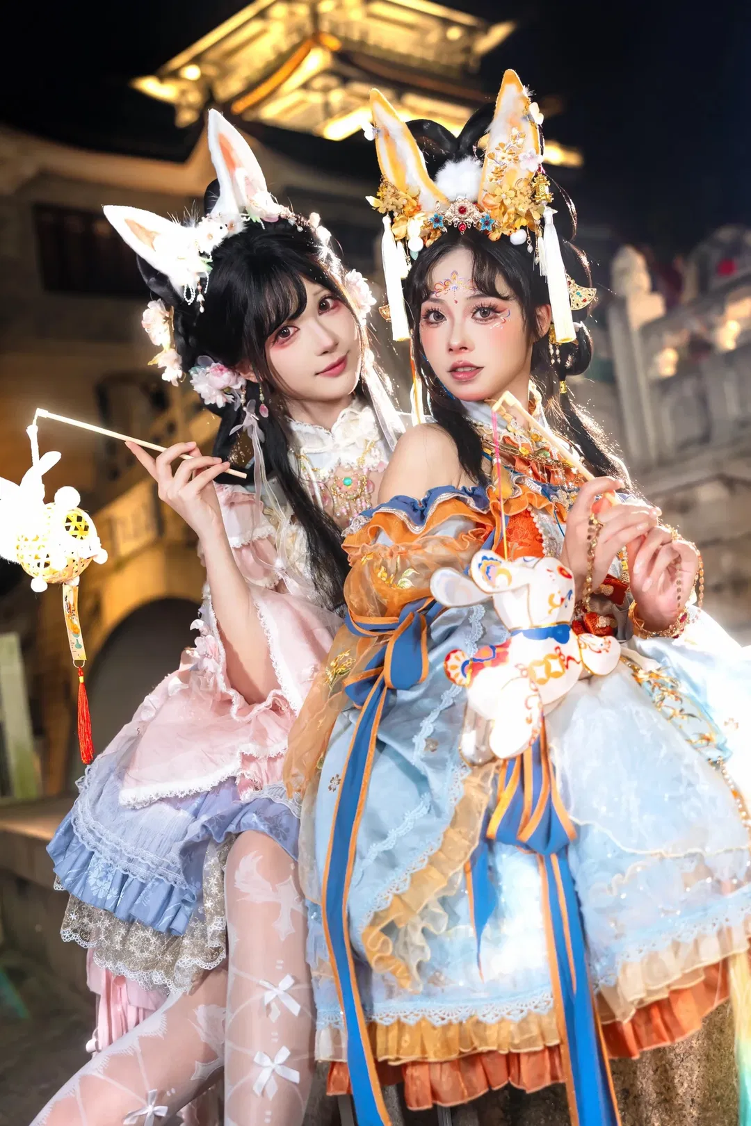 中秋玉兔主题双人写真，国风洛丽塔的夜景碰撞 - 第 6 张