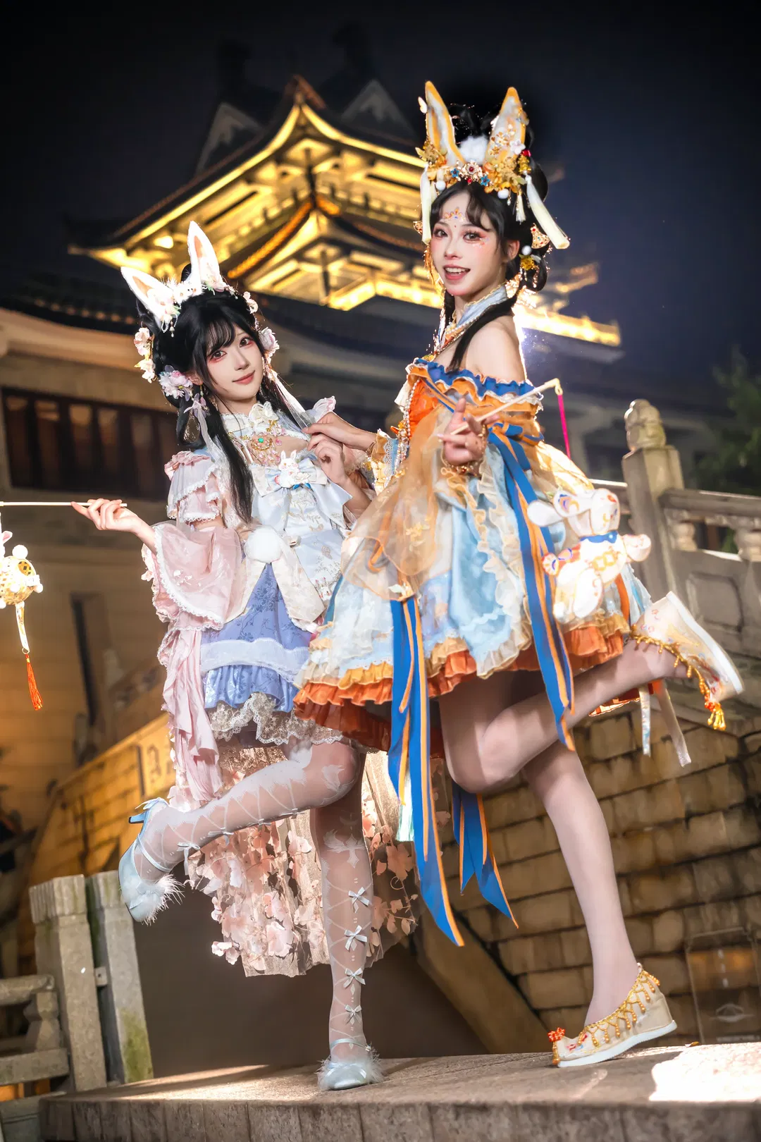 中秋玉兔主题双人写真，国风洛丽塔的夜景碰撞 - 第 7 张