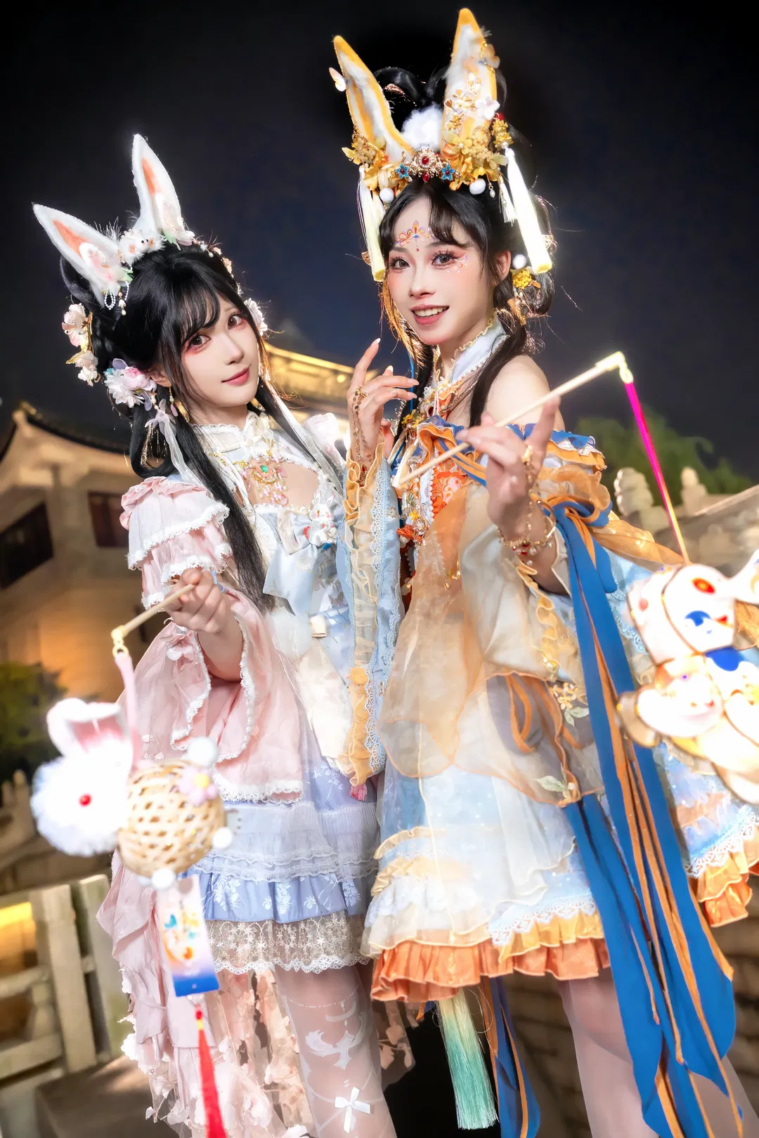 中秋玉兔主题双人写真，国风洛丽塔的夜景碰撞 - 第 8 张