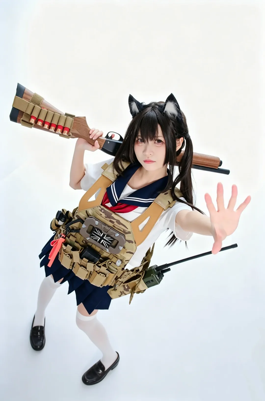 白棚反差感武装JK，猫耳少女的硬核战术穿搭日常 - 第 1 张