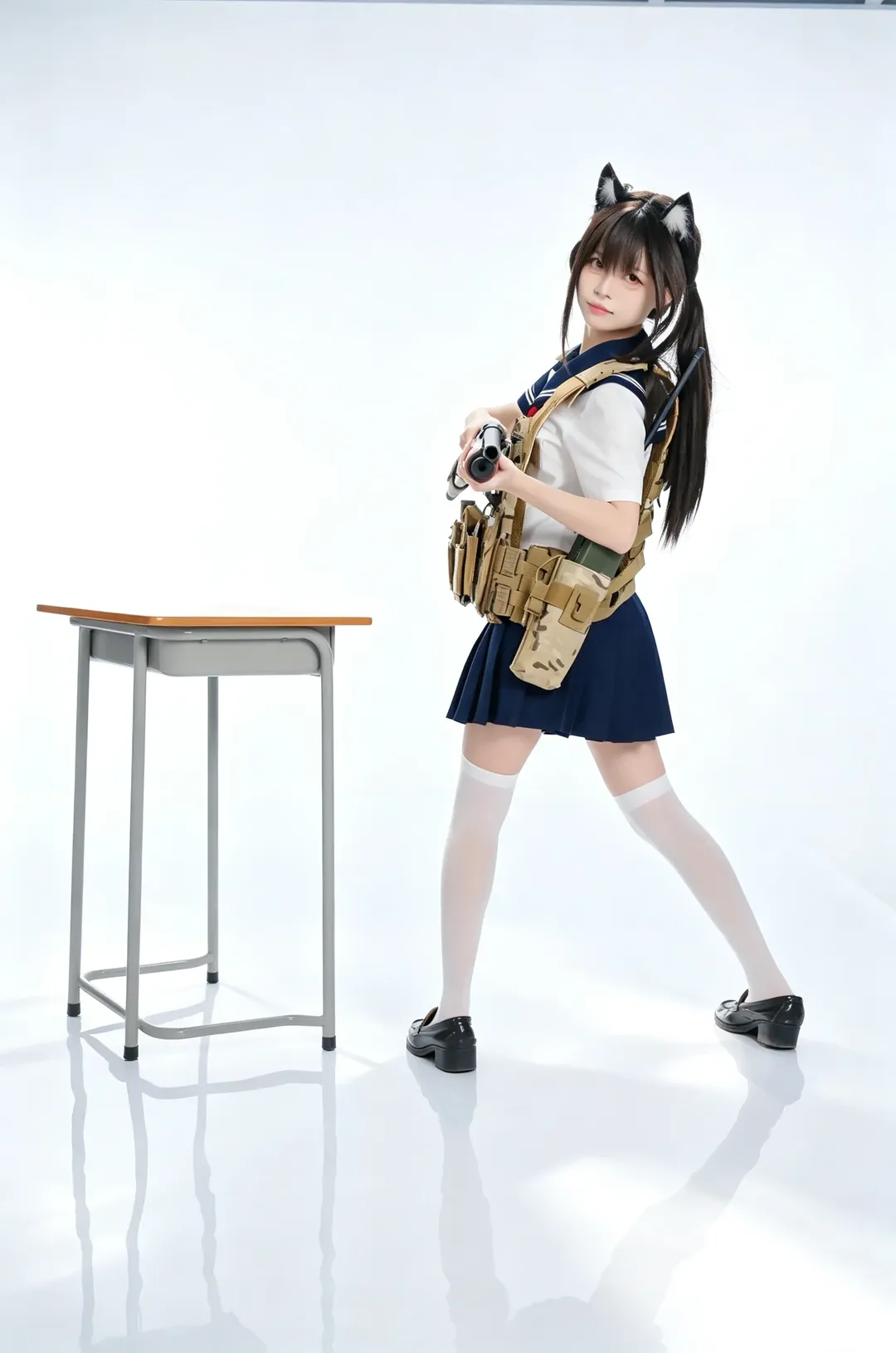 白棚反差感武装JK，猫耳少女的硬核战术穿搭日常 - 第 2 张