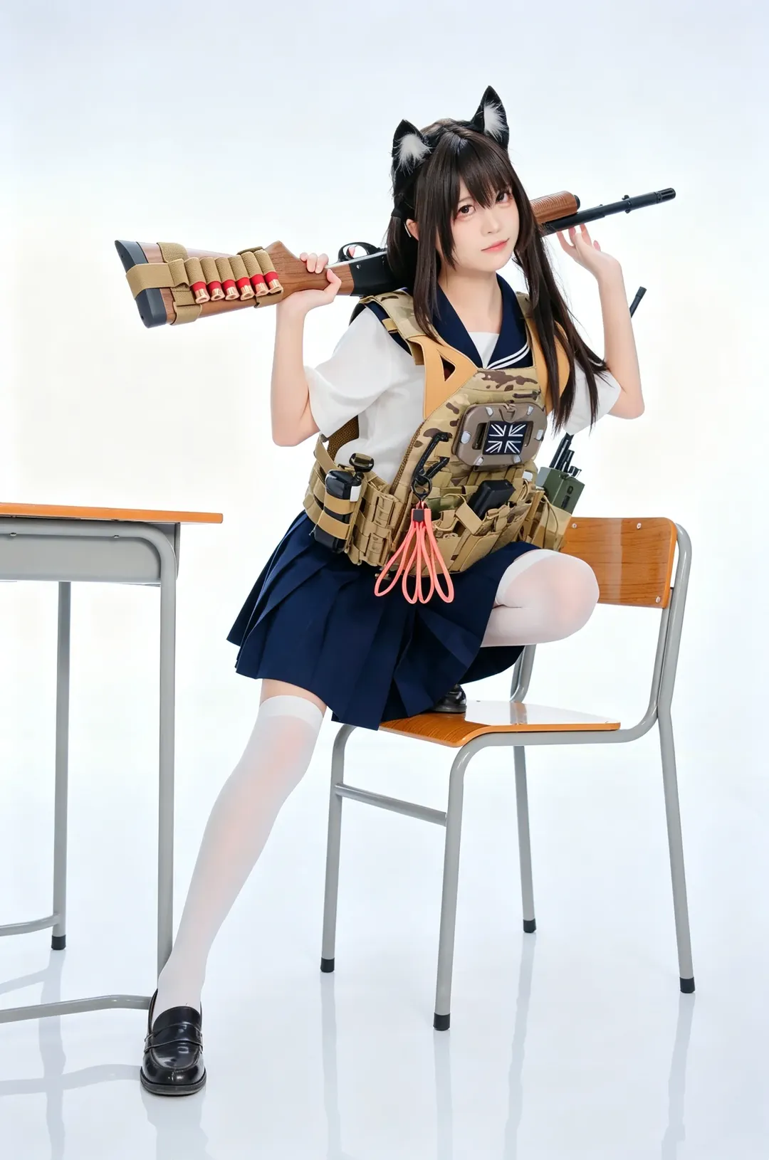 白棚反差感武装JK，猫耳少女的硬核战术穿搭日常 - 第 3 张