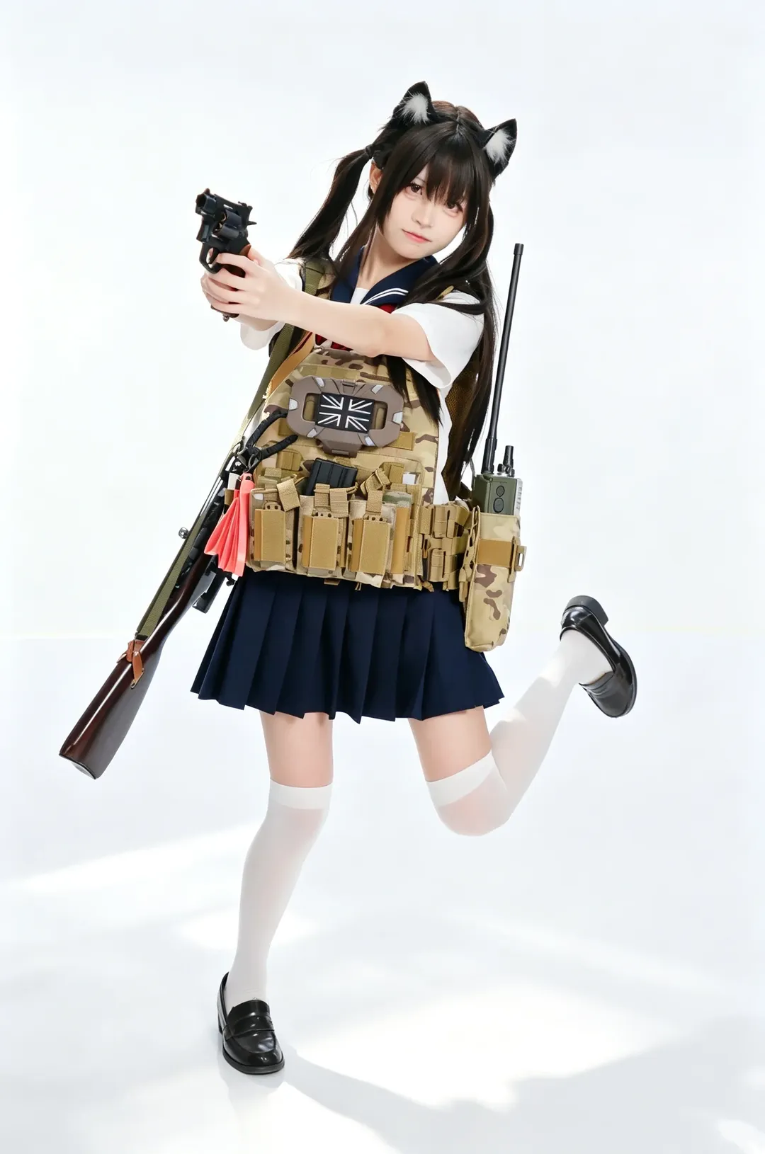 白棚反差感武装JK，猫耳少女的硬核战术穿搭日常 - 第 4 张