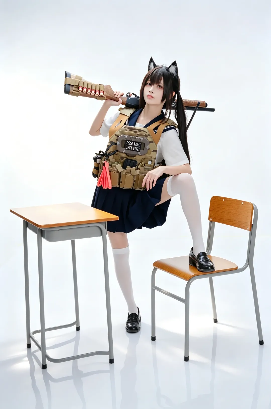白棚反差感武装JK，猫耳少女的硬核战术穿搭日常 - 第 6 张
