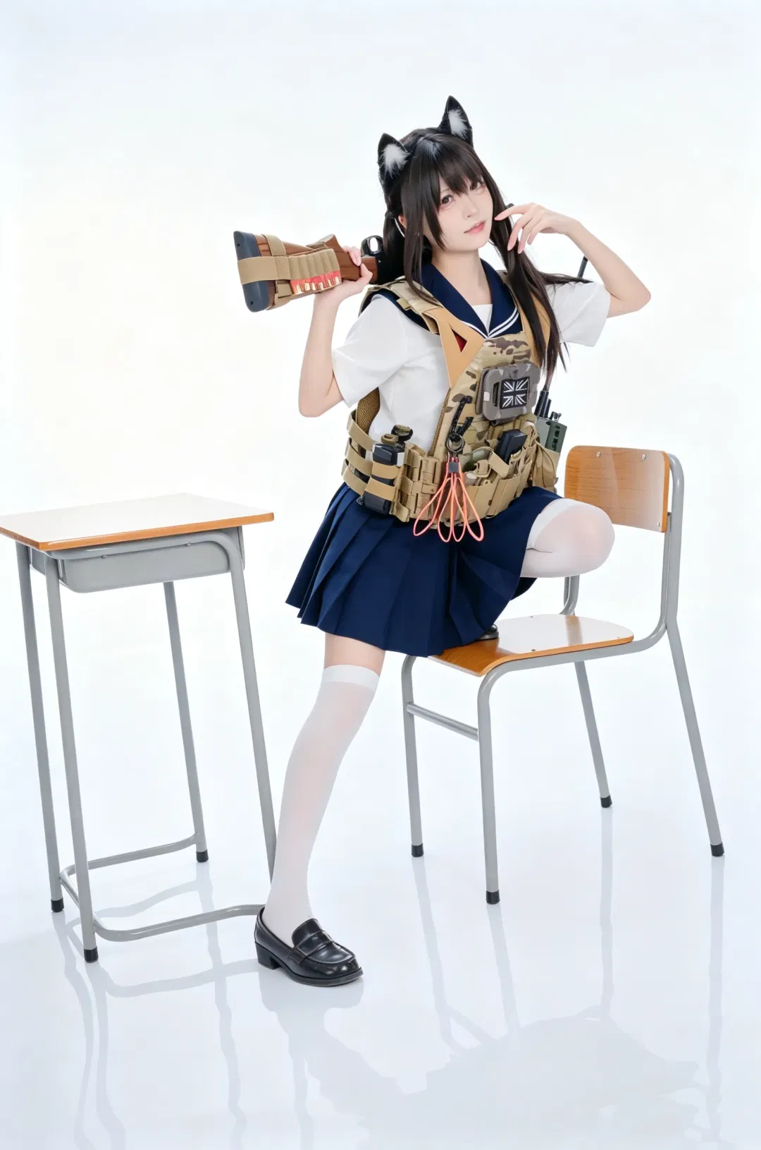 白棚反差感武装JK，猫耳少女的硬核战术穿搭日常 - 第 8 张