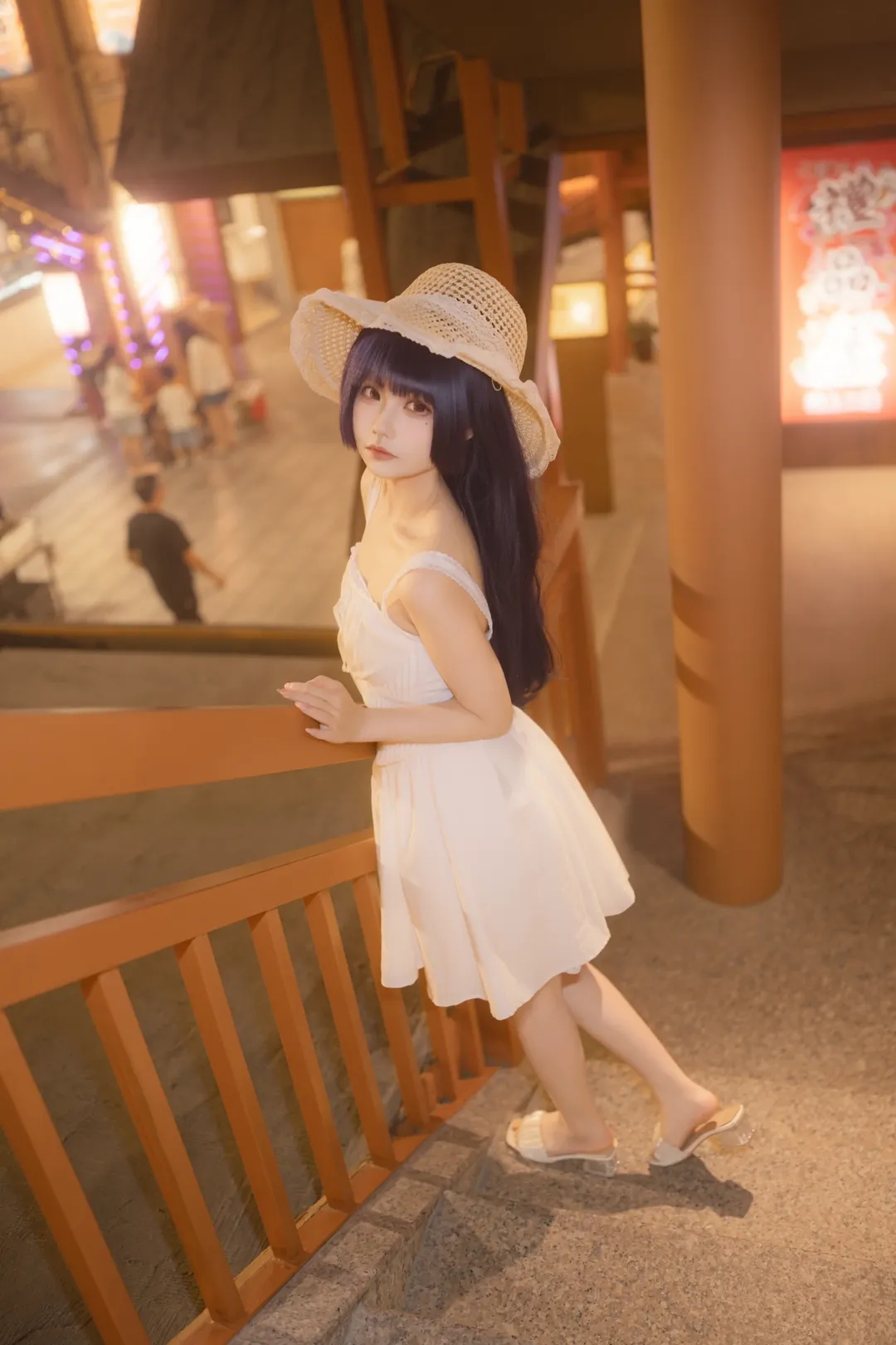 【五更琉璃cos】我的妹妹不可能那么可爱 庙会夜景的小白裙黑猫 - 第 2 张