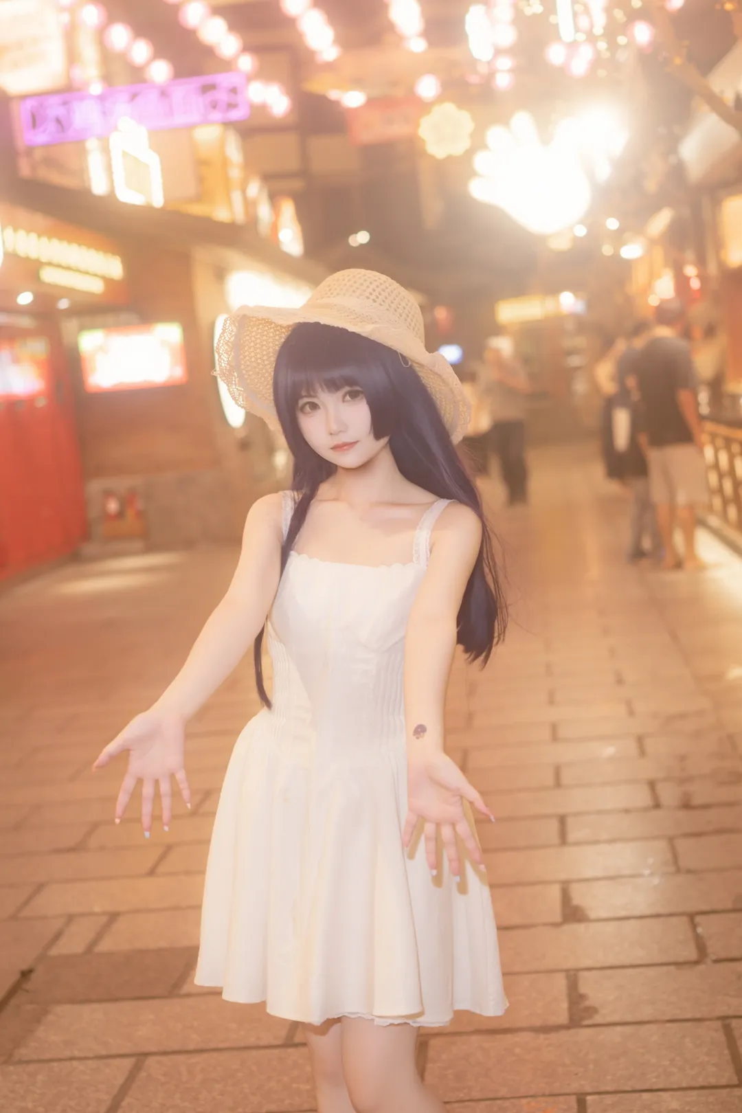 【五更琉璃cos】我的妹妹不可能那么可爱 庙会夜景的小白裙黑猫 - 第 6 张
