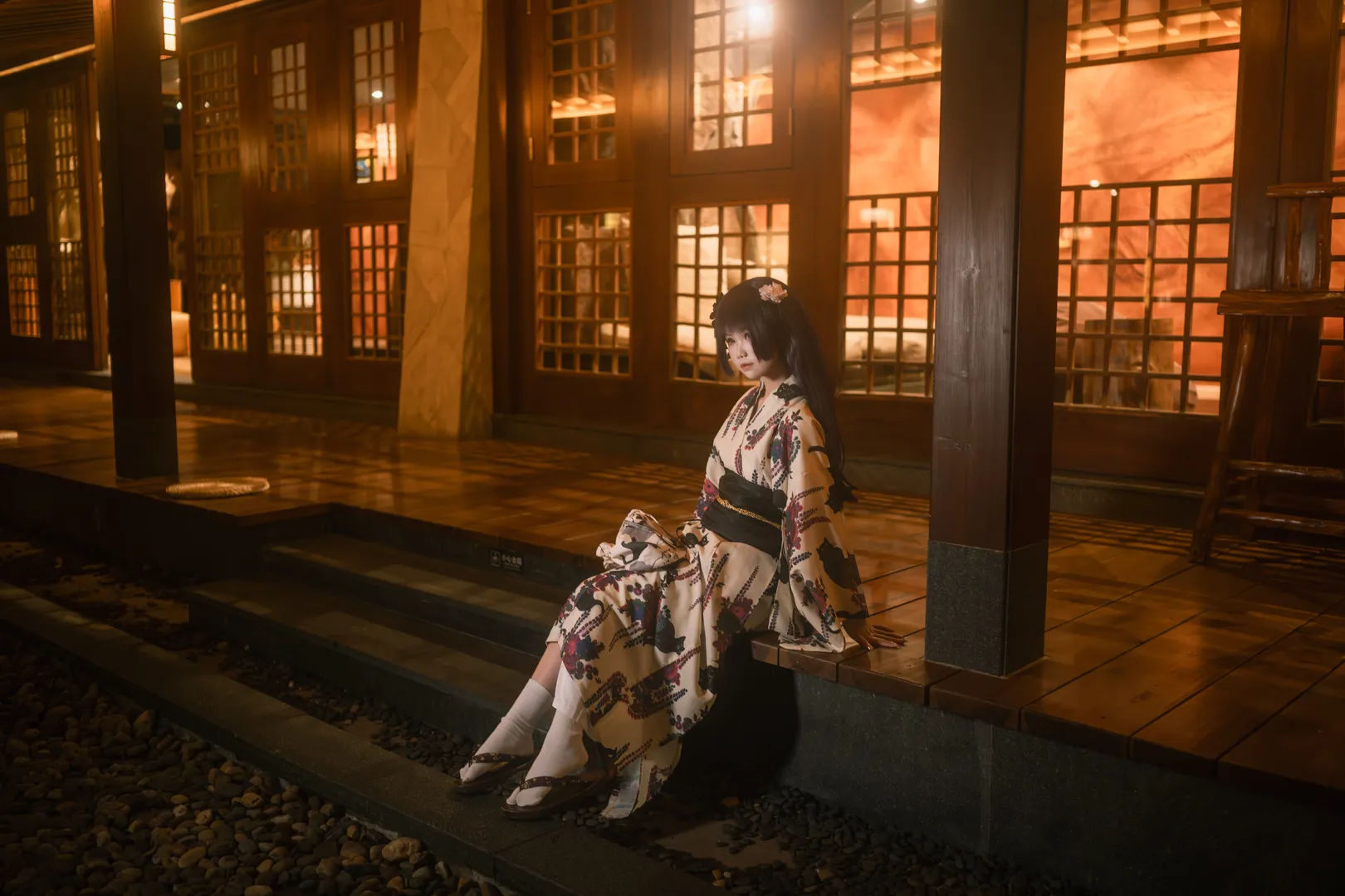 【五更琉璃cos】我的妹妹不可能那麼可愛 和風黑貓和服夜拍 - 第 1 張