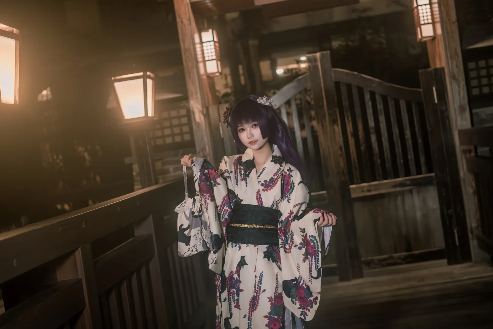 【五更琉璃cos】我的妹妹不可能那麼可愛 和風黑貓和服夜拍 - 第 4 張