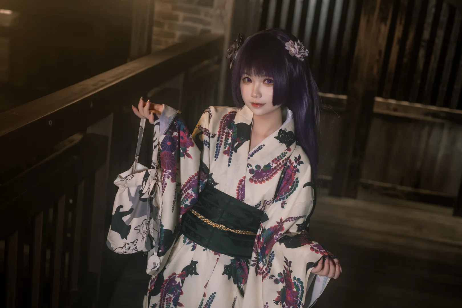 【五更琉璃cos】我的妹妹不可能那麼可愛 和風黑貓和服夜拍 - 第 5 張