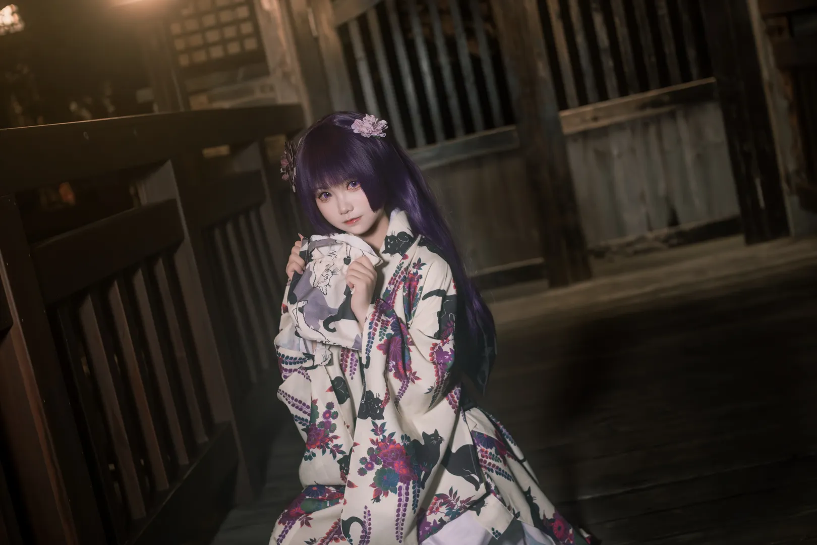 【五更琉璃cos】我的妹妹不可能那麼可愛 和風黑貓和服夜拍 - 第 6 張