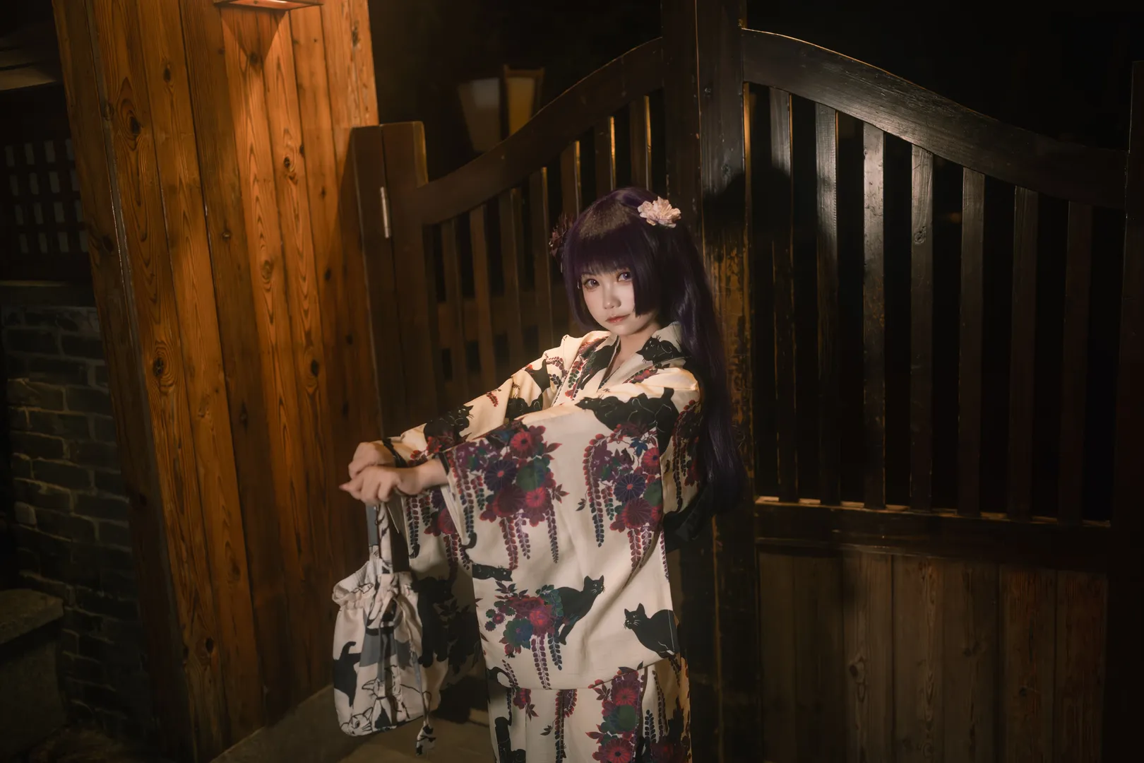【五更琉璃cos】我的妹妹不可能那麼可愛 和風黑貓和服夜拍 - 第 7 張