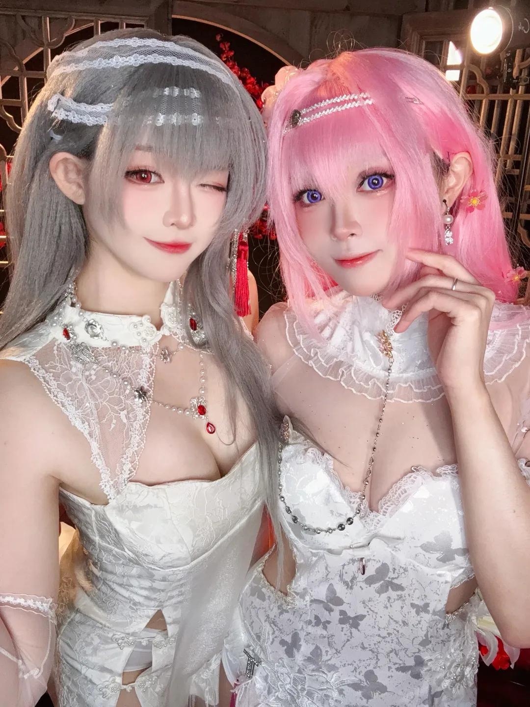 【神罚cos】与桃乐丝的白色蕾丝旗袍双人拍摄 - 第 1 张
