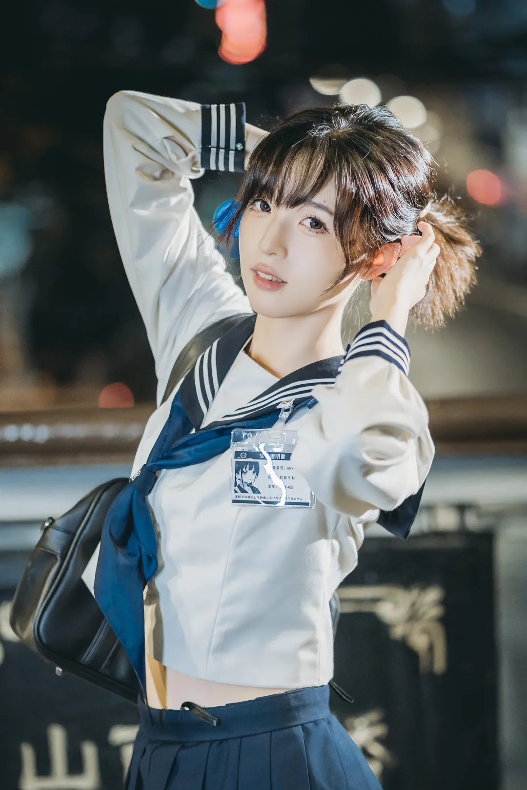 雨夜街头，这套JK制服与透明伞的夜景记录 - 第 3 张