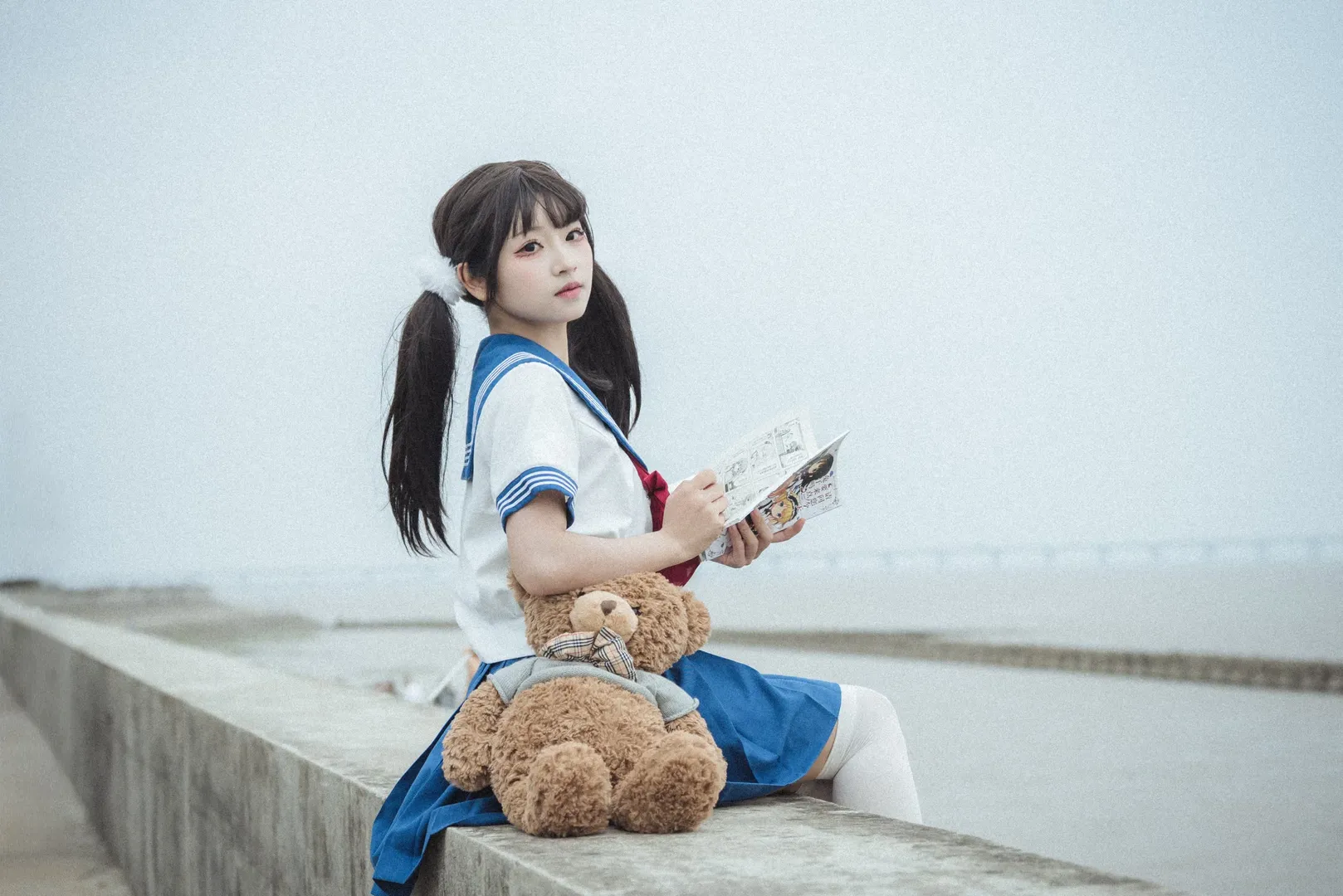 【点兔JK制服cos】水边的双马尾与泰迪熊 - 第 5 张