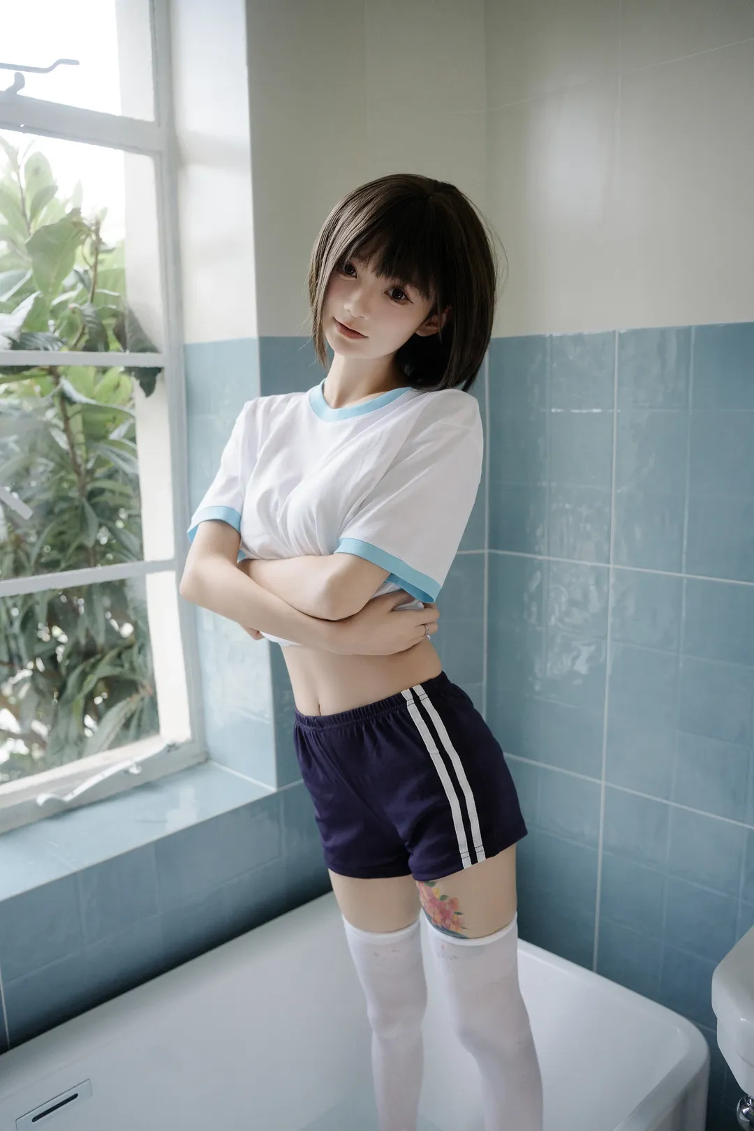 夏日在浴室窗臺的體操服白絲寫真 - 第 4 張