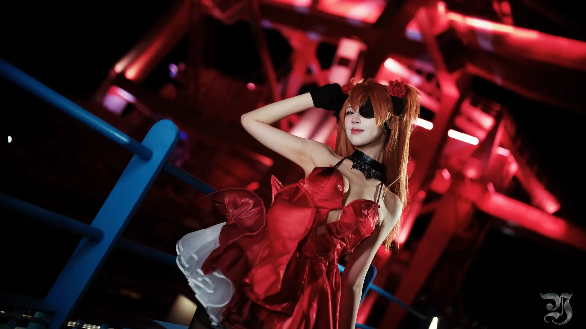【明日香cos】新世纪福音战士红裙与三叉戟的夜色碰撞 - 第 2 张
