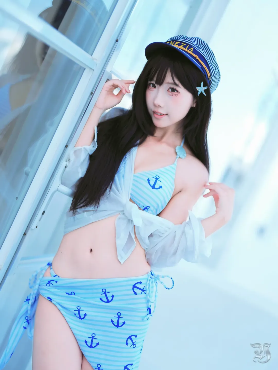 夏日海军风泳池写真 清凉一夏玩水穿搭 - 第 3 张